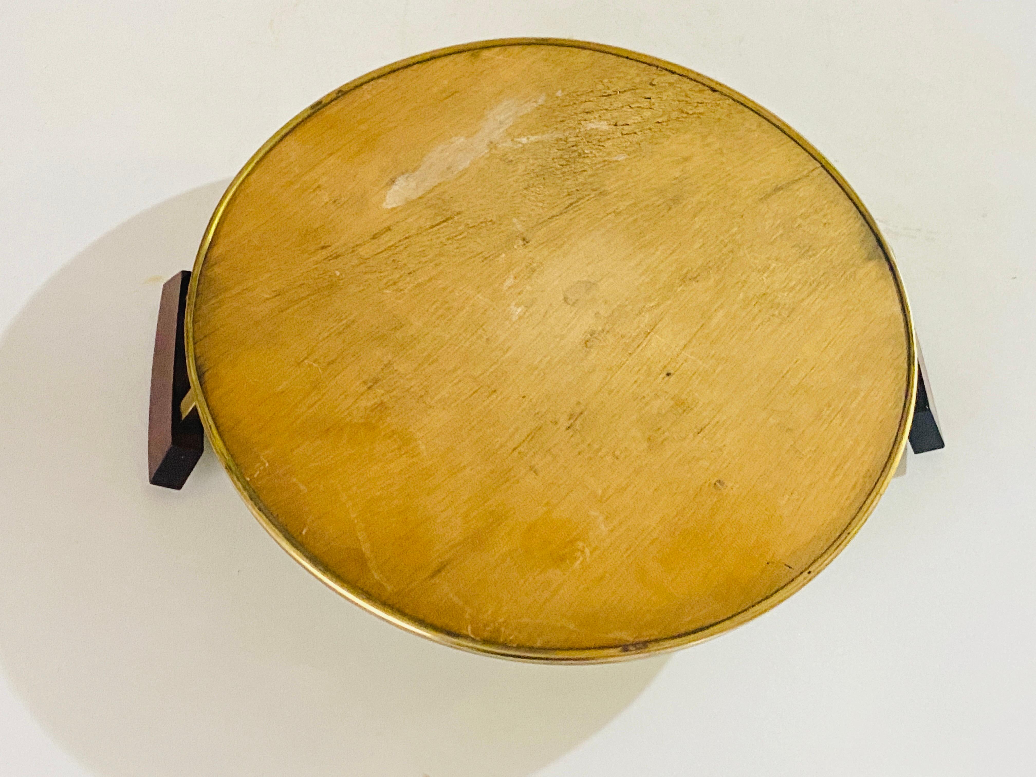 Art Deco Platter Tray Brass and Brown Wood Handles and Mirror, France, 1930 For Sale 5