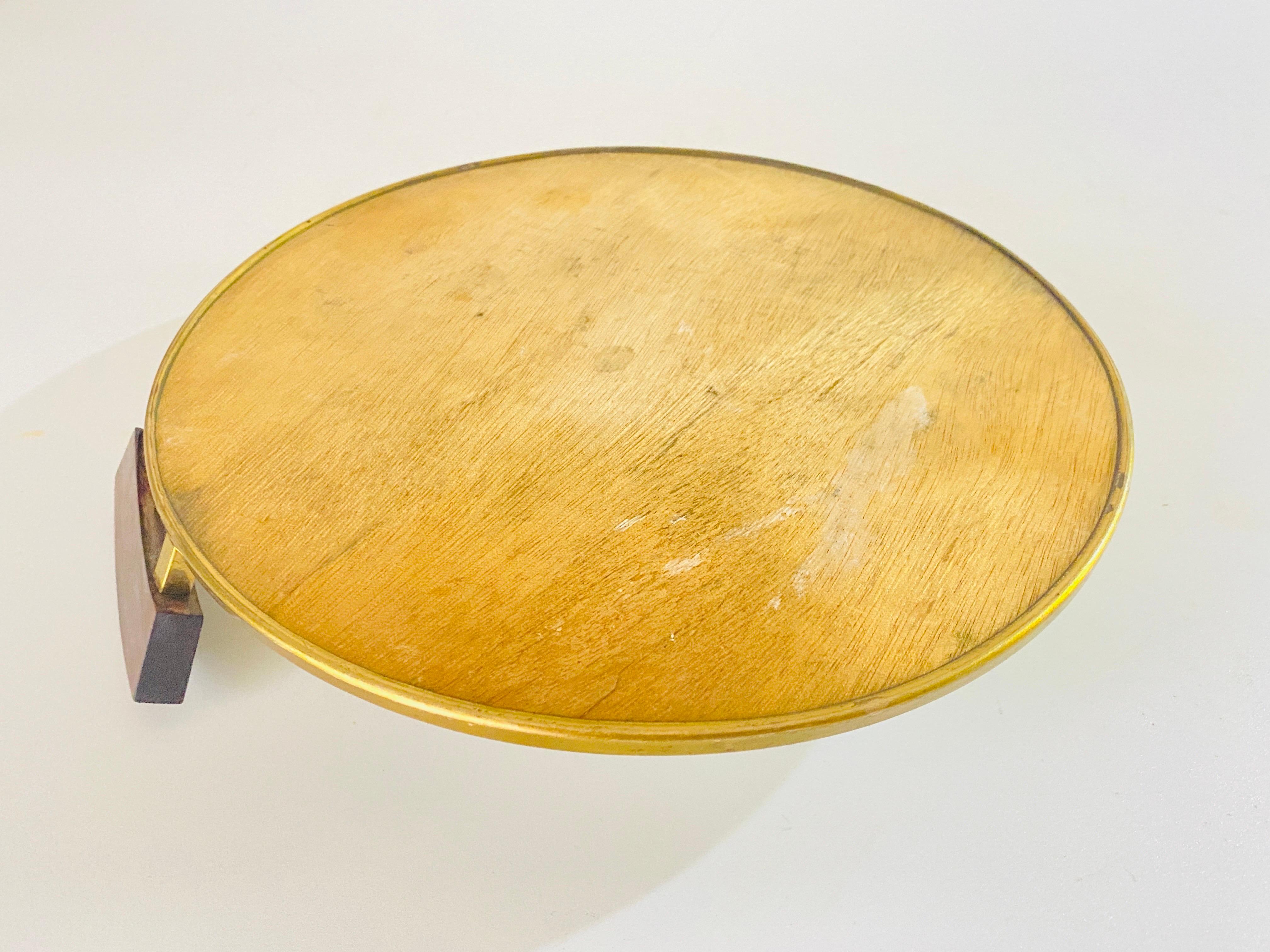 Art Deco Platter Tray Brass and Brown Wood Handles and Mirror, France, 1930 For Sale 9