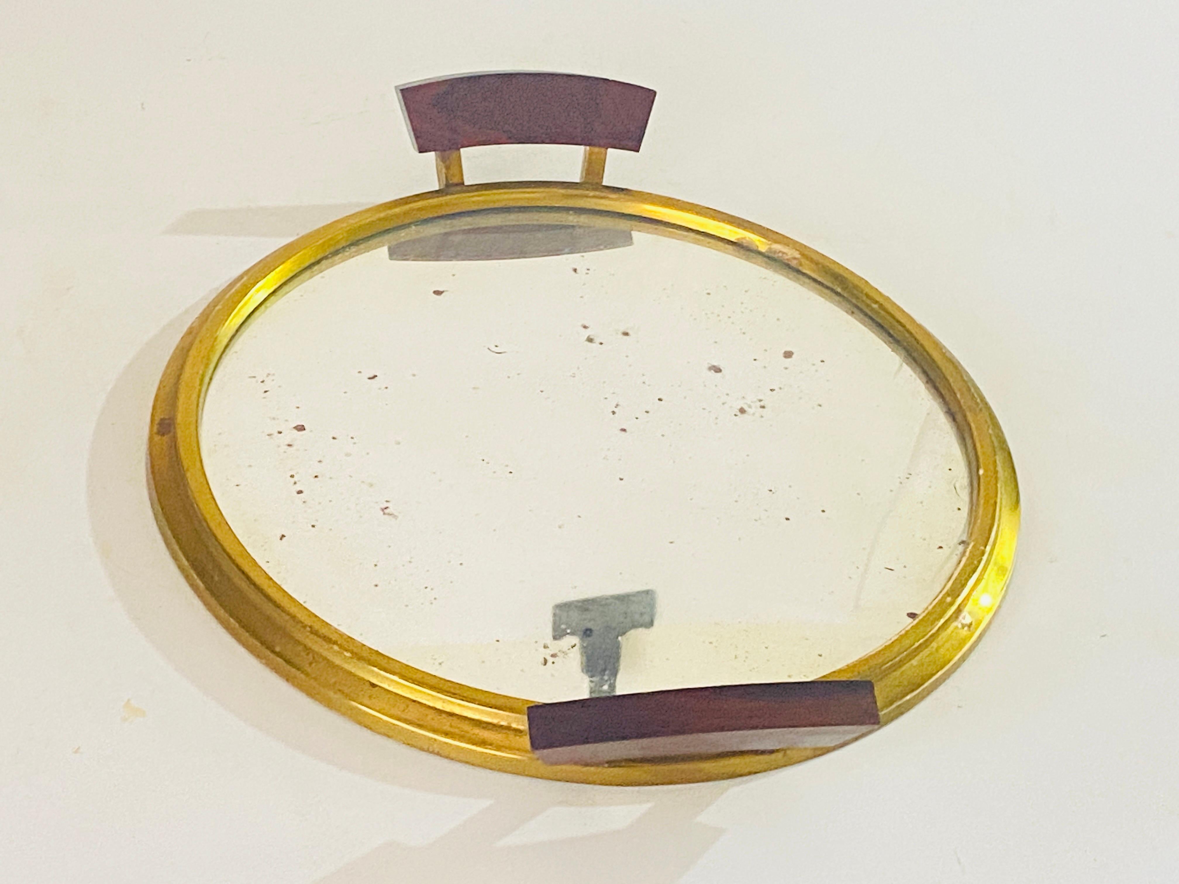 Art Deco Platter Tray Brass and Brown Wood Handles and Mirror, France, 1930 For Sale 10