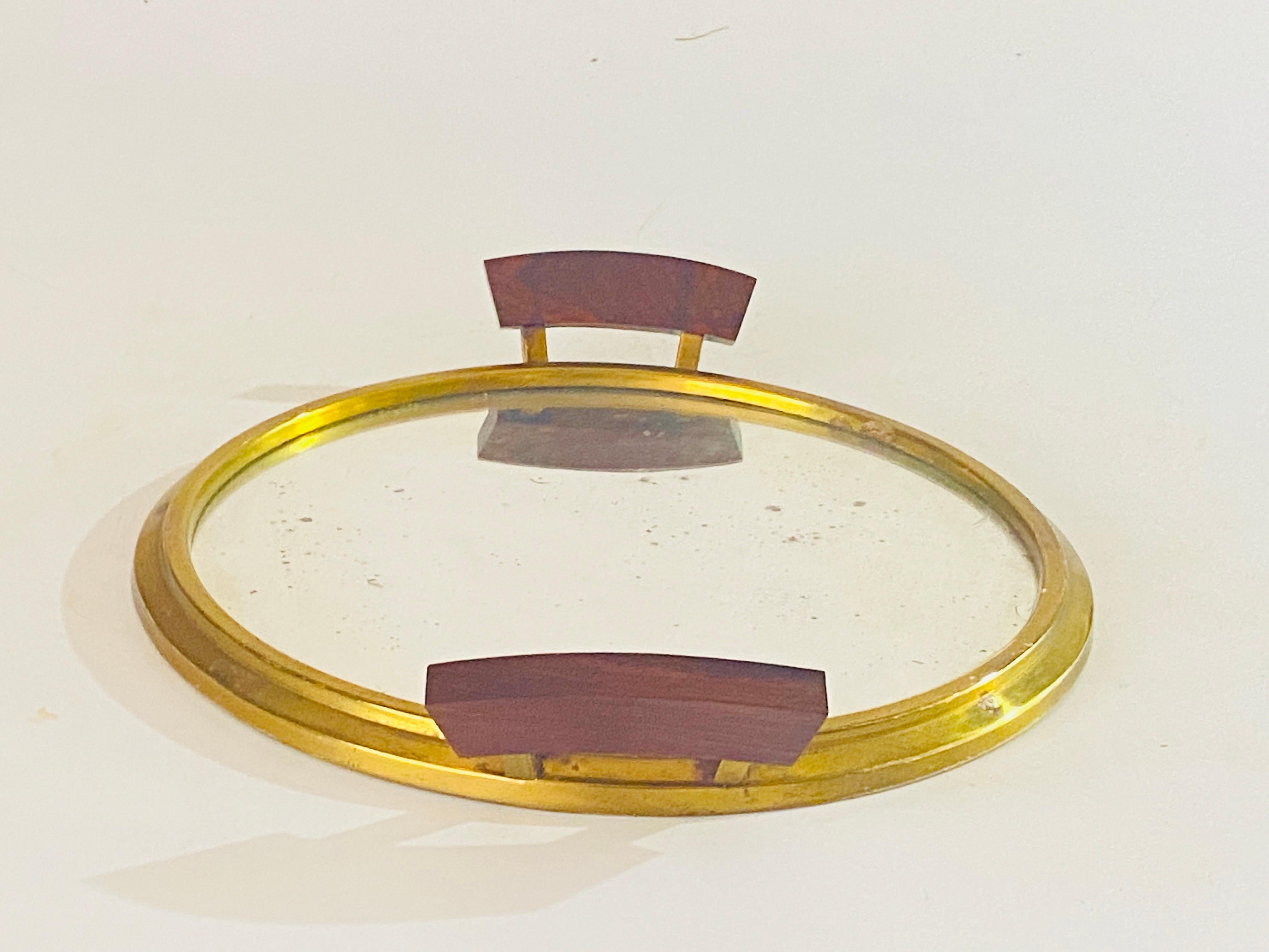 Art Deco Platter Tray Brass and Brown Wood Handles and Mirror, France, 1930 For Sale 11