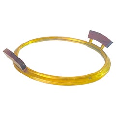 Art Deco Platter Tray Brass and Brown Wood Handles and Mirror, France, 1930