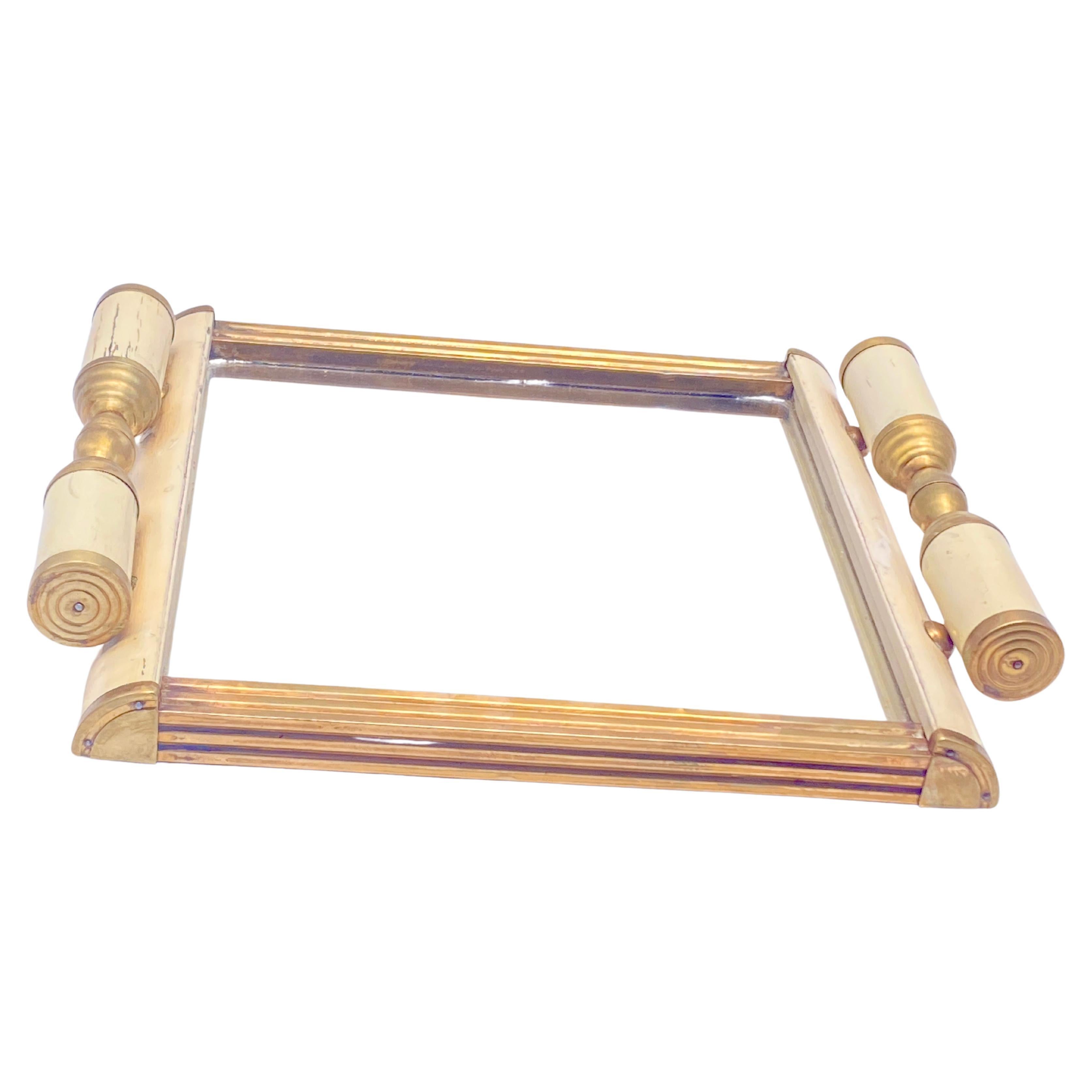 Art Deco Platter, Tray, Brass, and  White Wood, Handles and Mirror, France 1930 For Sale