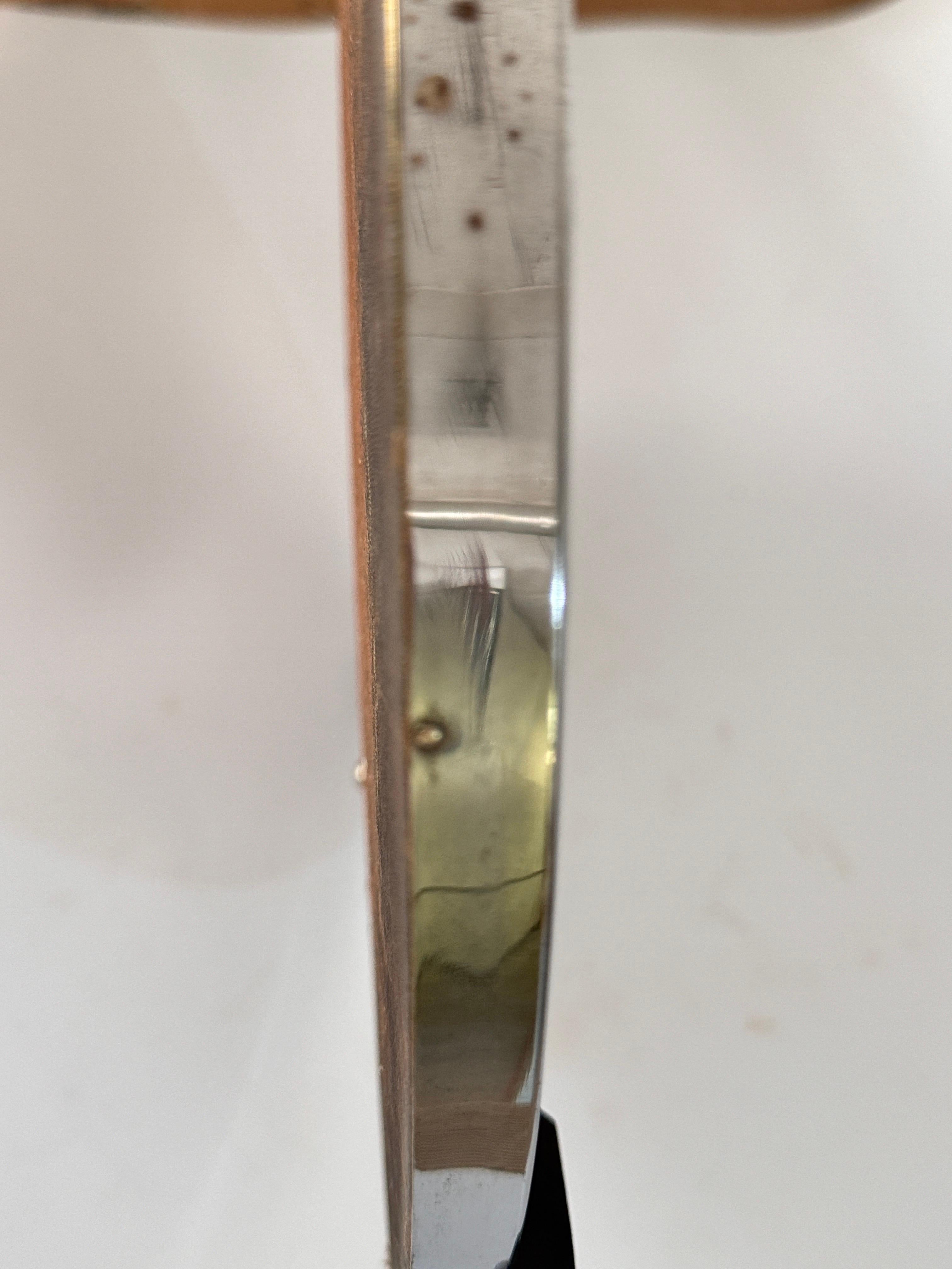 Glass Art Deco Platter Tray Metal and Brown Wood Handles and Mirror, France, 1930 For Sale