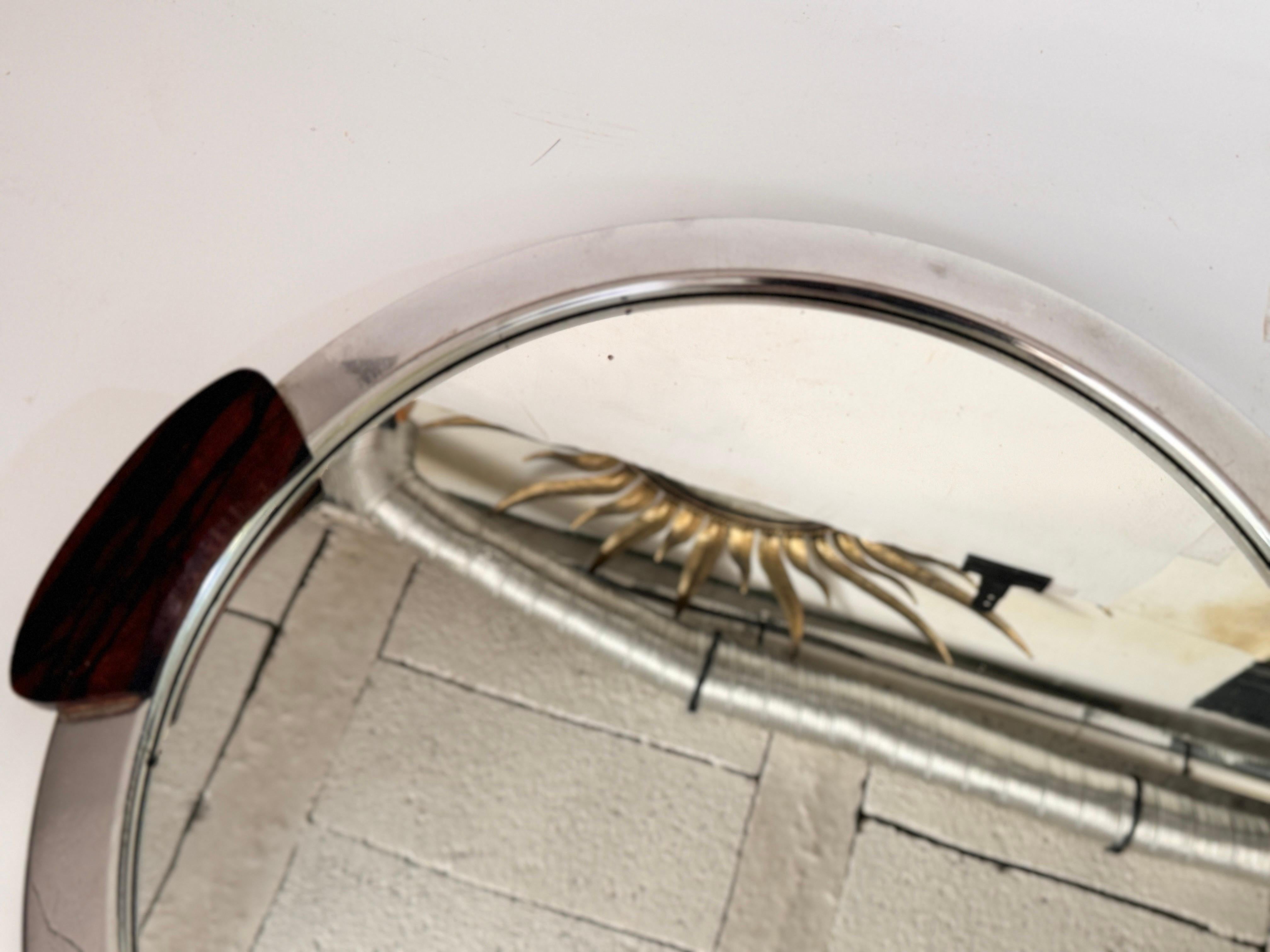 Art Deco Platter Tray Metal and Brown Wood Handles and Mirror, France, 1930 For Sale 2
