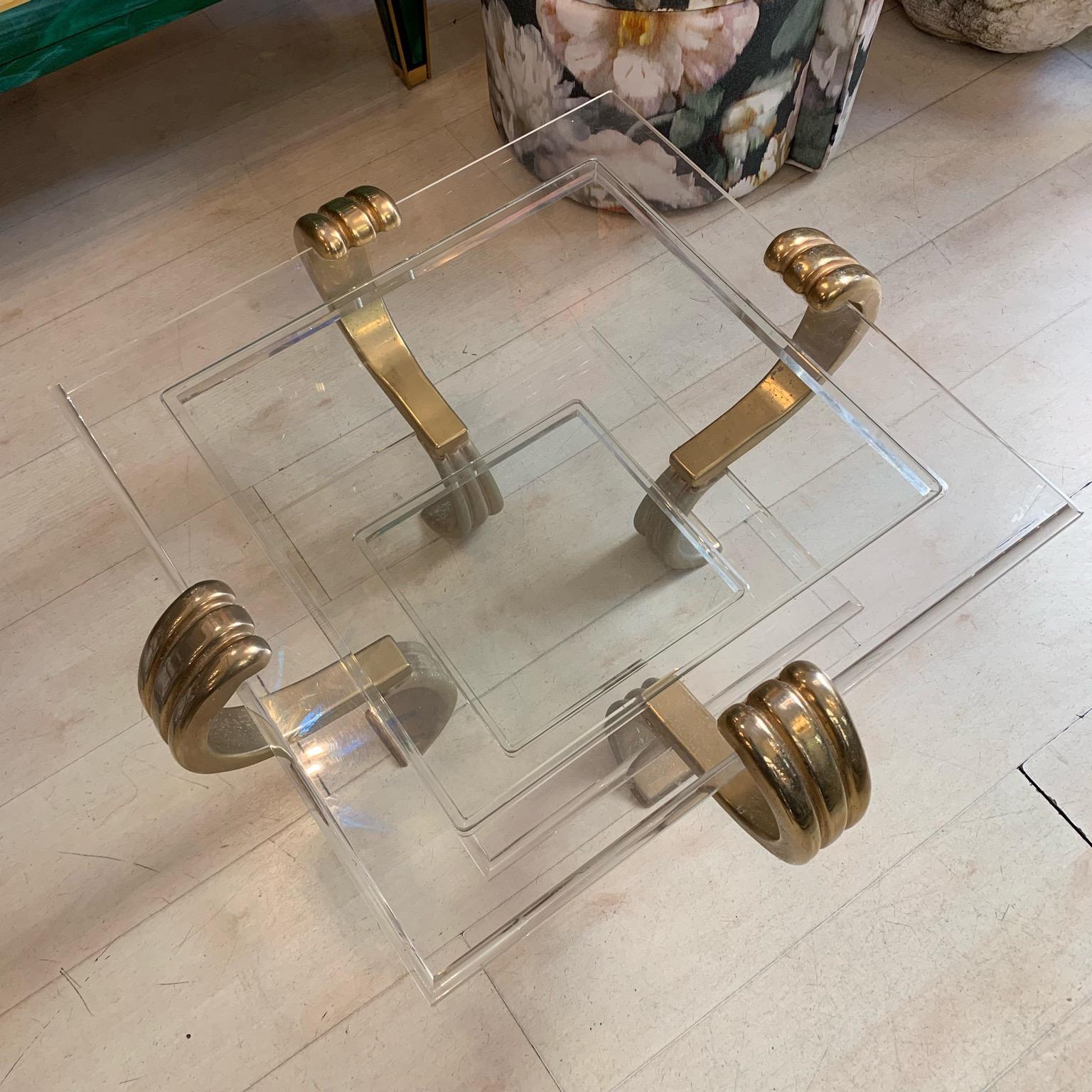 Art Deco Plexiglass and Brass Coffee Table, 1940s 6