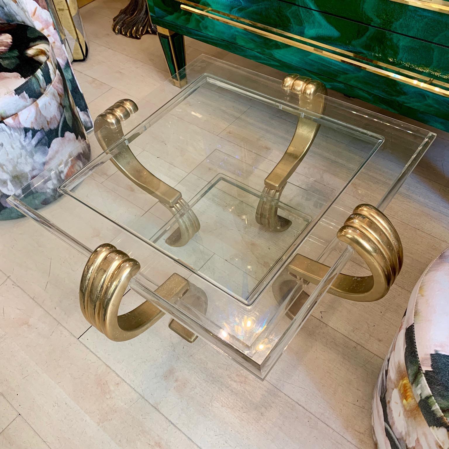 Art Deco Plexiglass and Brass Coffee Table, 1940s In Good Condition In Florence, IT