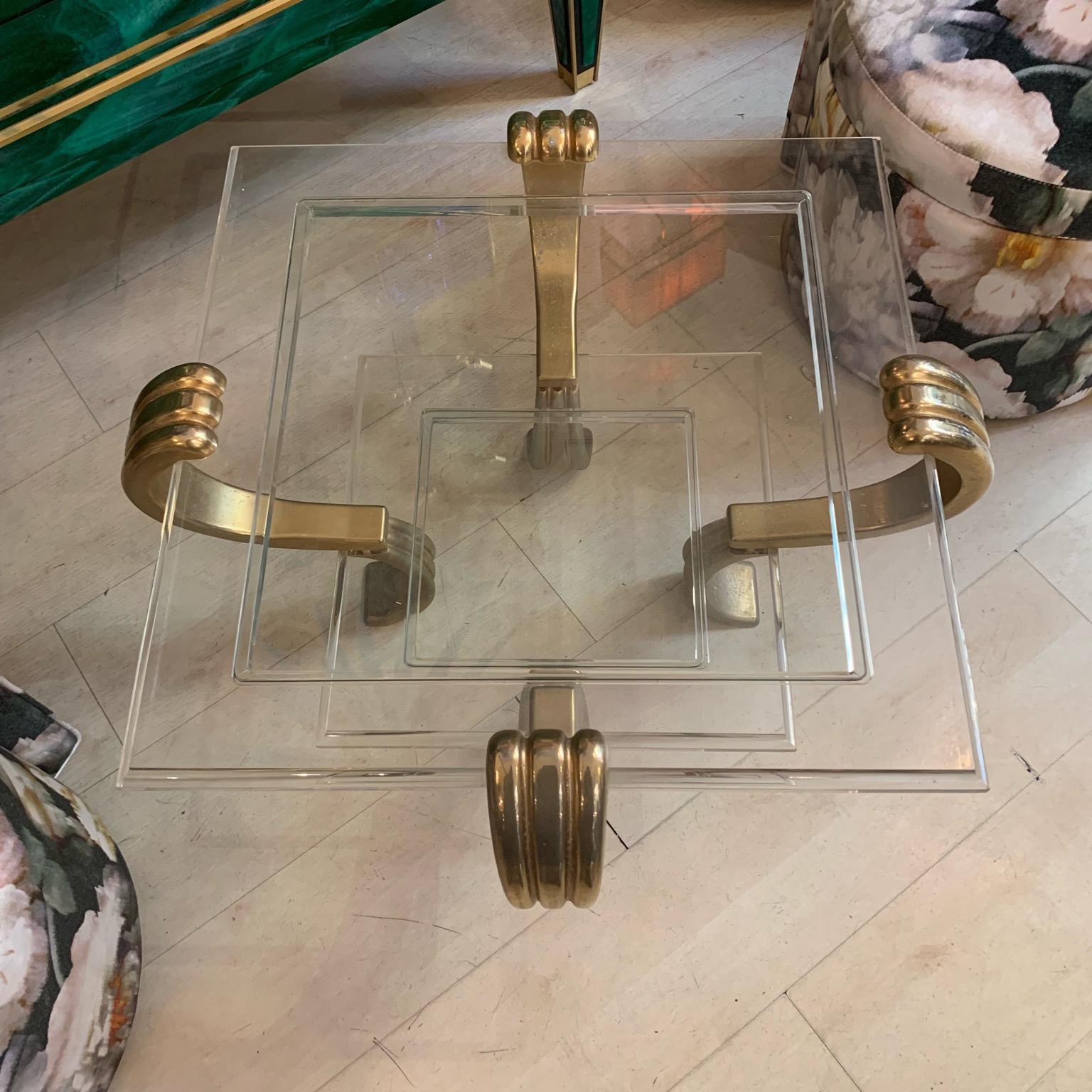 Art Deco Plexiglass and Brass Coffee Table, 1940s 3