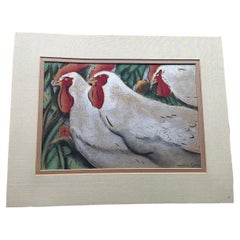 Art Déco Pochoir Print "Les coqs". Georges MANZANA- PISSARRO. France 1920s.