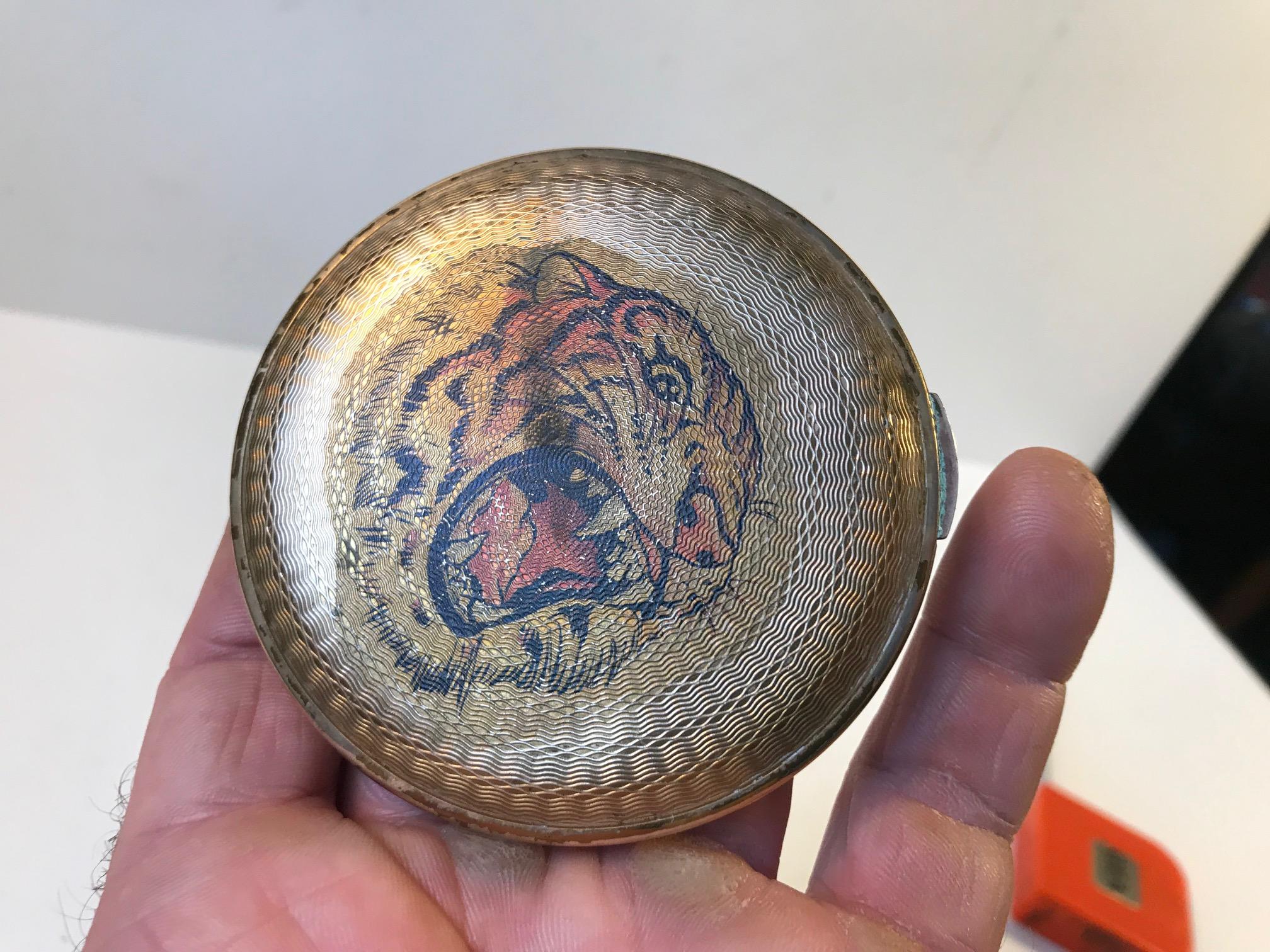 Mid-20th Century Art Deco Pocket Mirror with Tiger, Austria, circa 1940