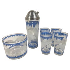 Art Deco Polar Bear Cocktail Set by Hazel-Atlas - Shaker, Ice Bowl & 4 Highballs