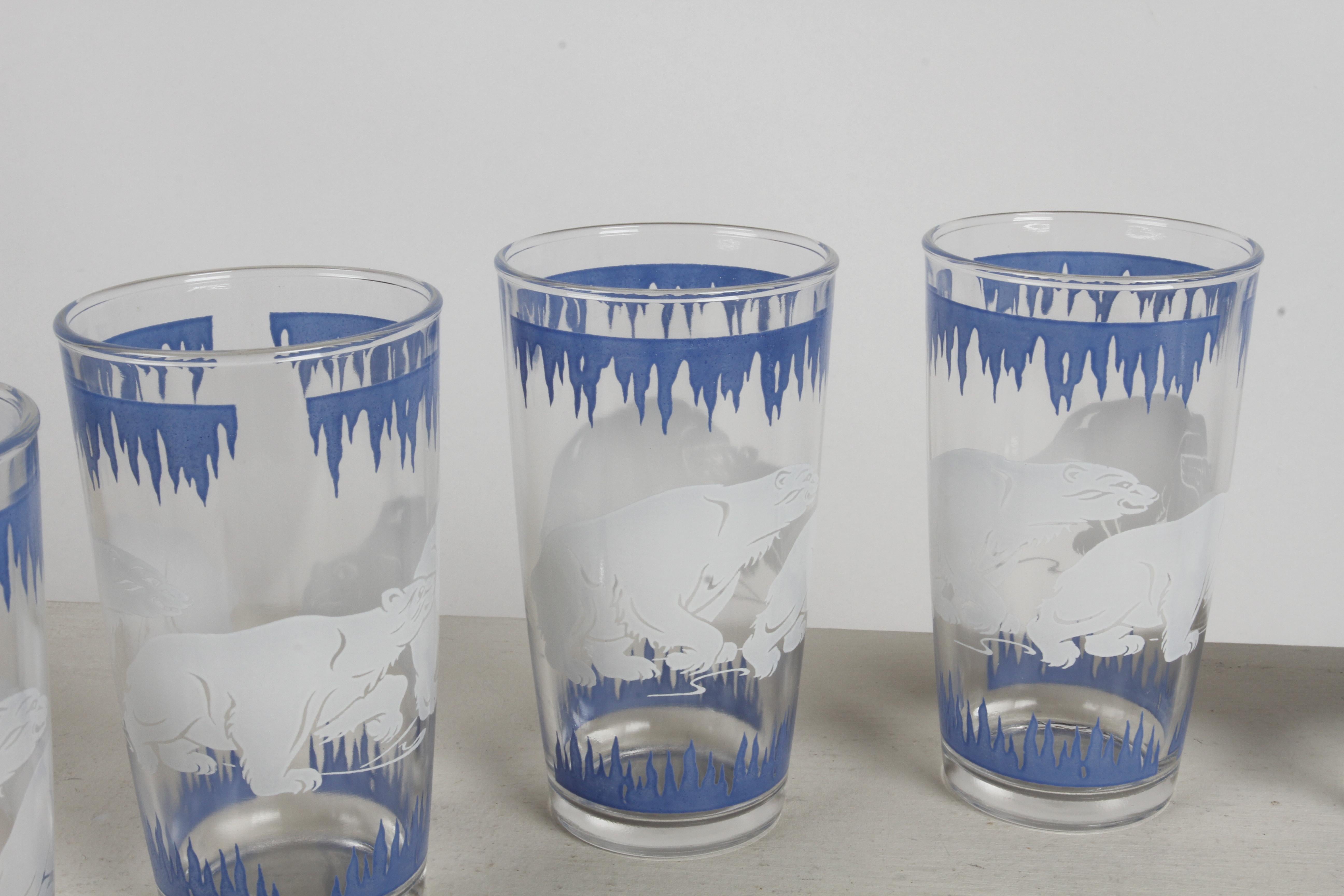 Juego de cócteles Art Decó Oso Polar - Hazel-Atlas - Juego completo de 18 cocteleras Caja en venta 7