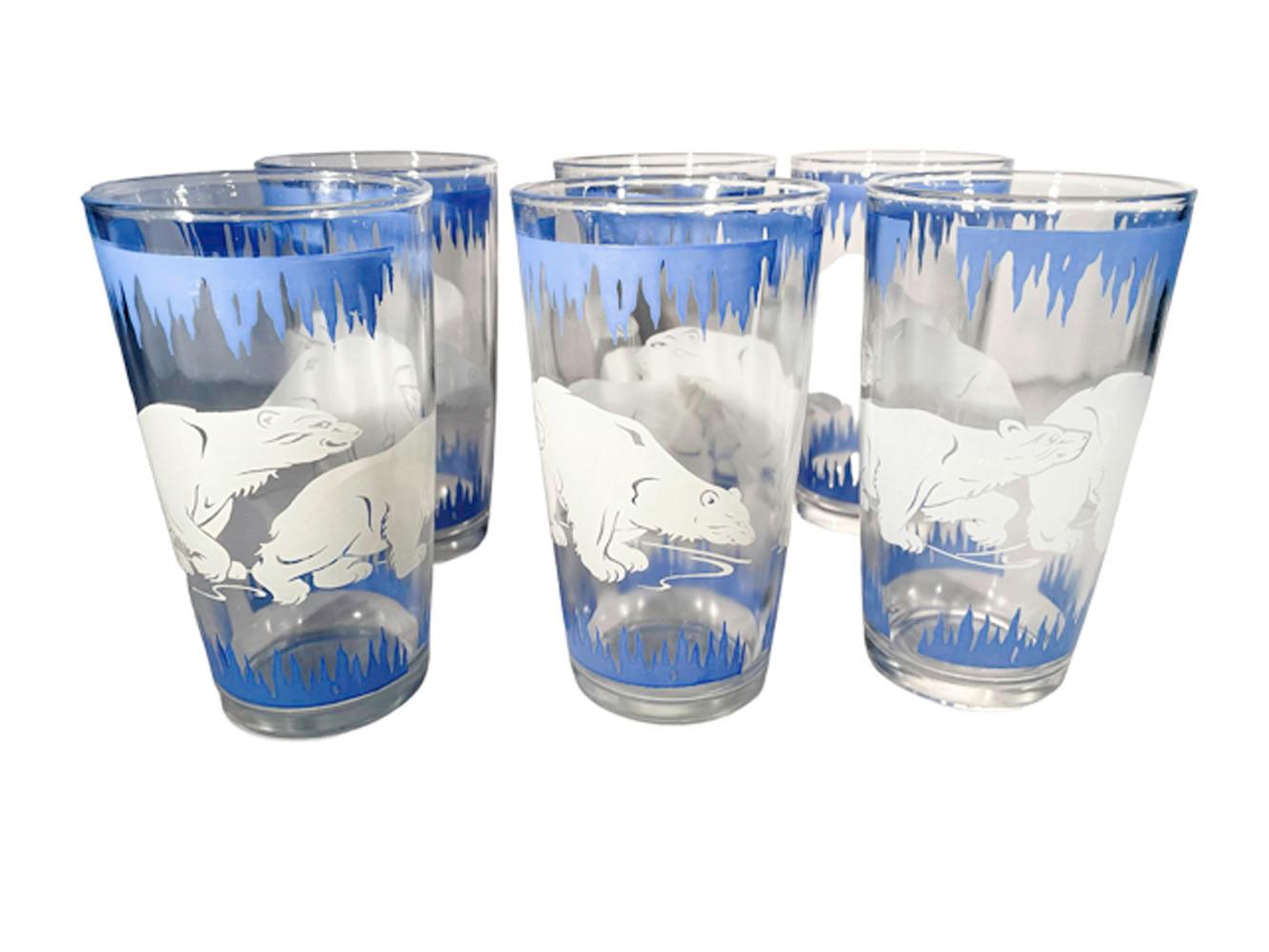 Art Deco Polar Bear Cocktail Set, Hazel-Atlas, Shaker, Ice Bowl & 14 Glasses In Good Condition For Sale In Nantucket, MA
