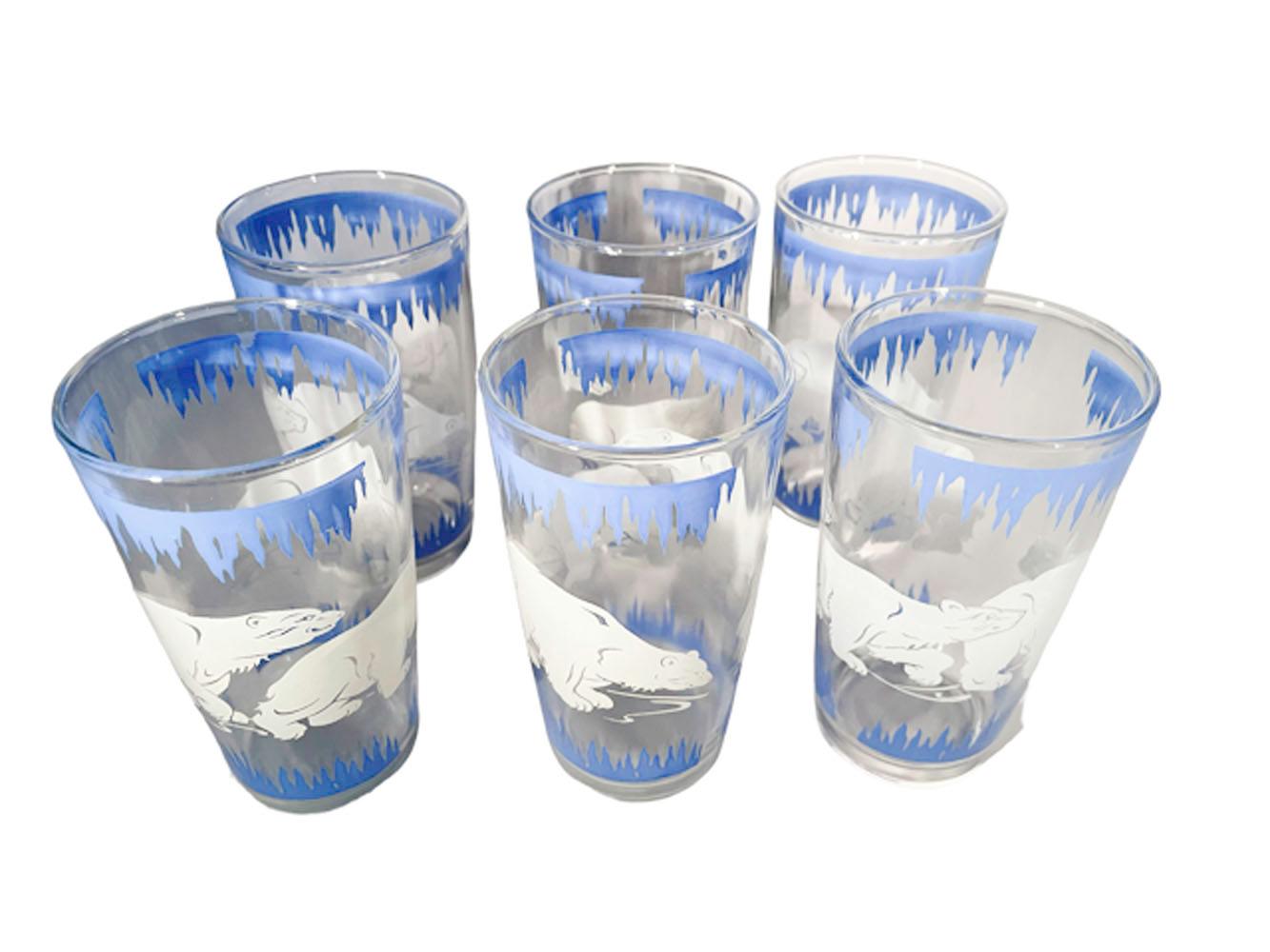20th Century Art Deco Polar Bear Cocktail Set, Hazel-Atlas, Shaker, Ice Bowl & 14 Glasses For Sale