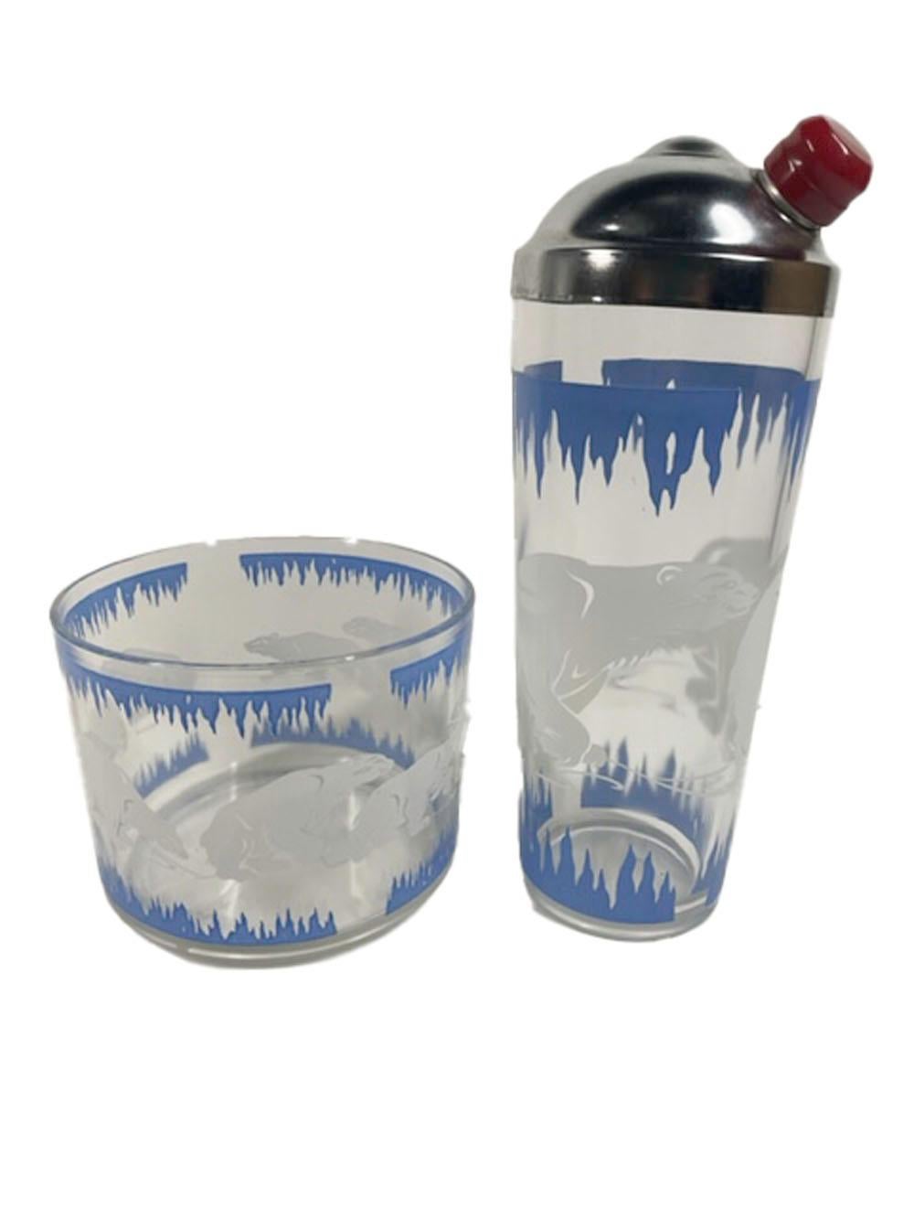 Art déco-Cocktailshaker und Eisschale mit Polarbären von Hazel-Atlas (Glas) im Angebot