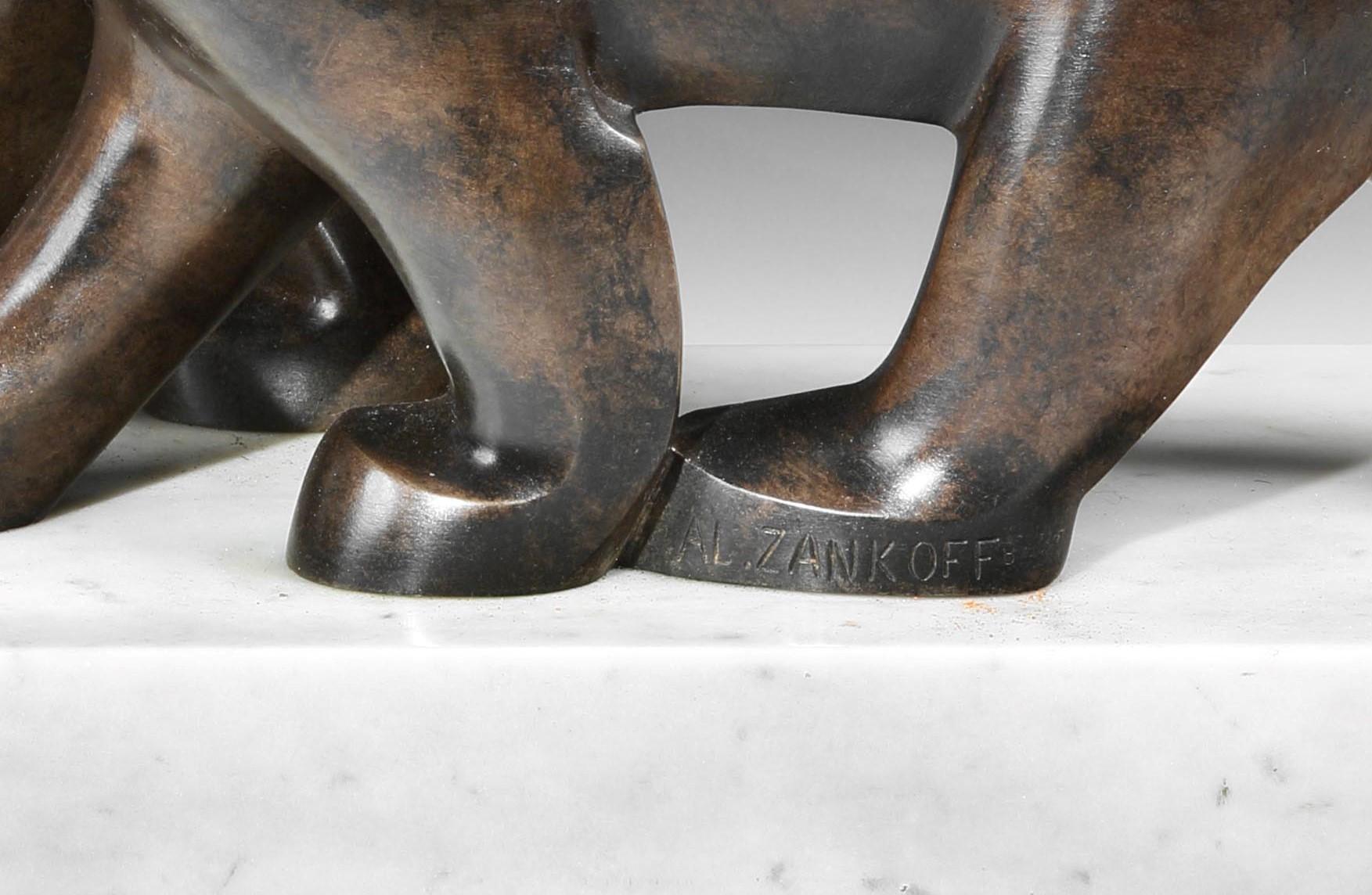 Alexandre Zankoff (Aleksander TZANKOV, signed AL.ZANKOFF)

A very fine Art Deco bronze of two polar bears walking side by side, the animals with all-original patina set on a deep white marble plinth. Cast by the foundry of Marcel Guillemard, the