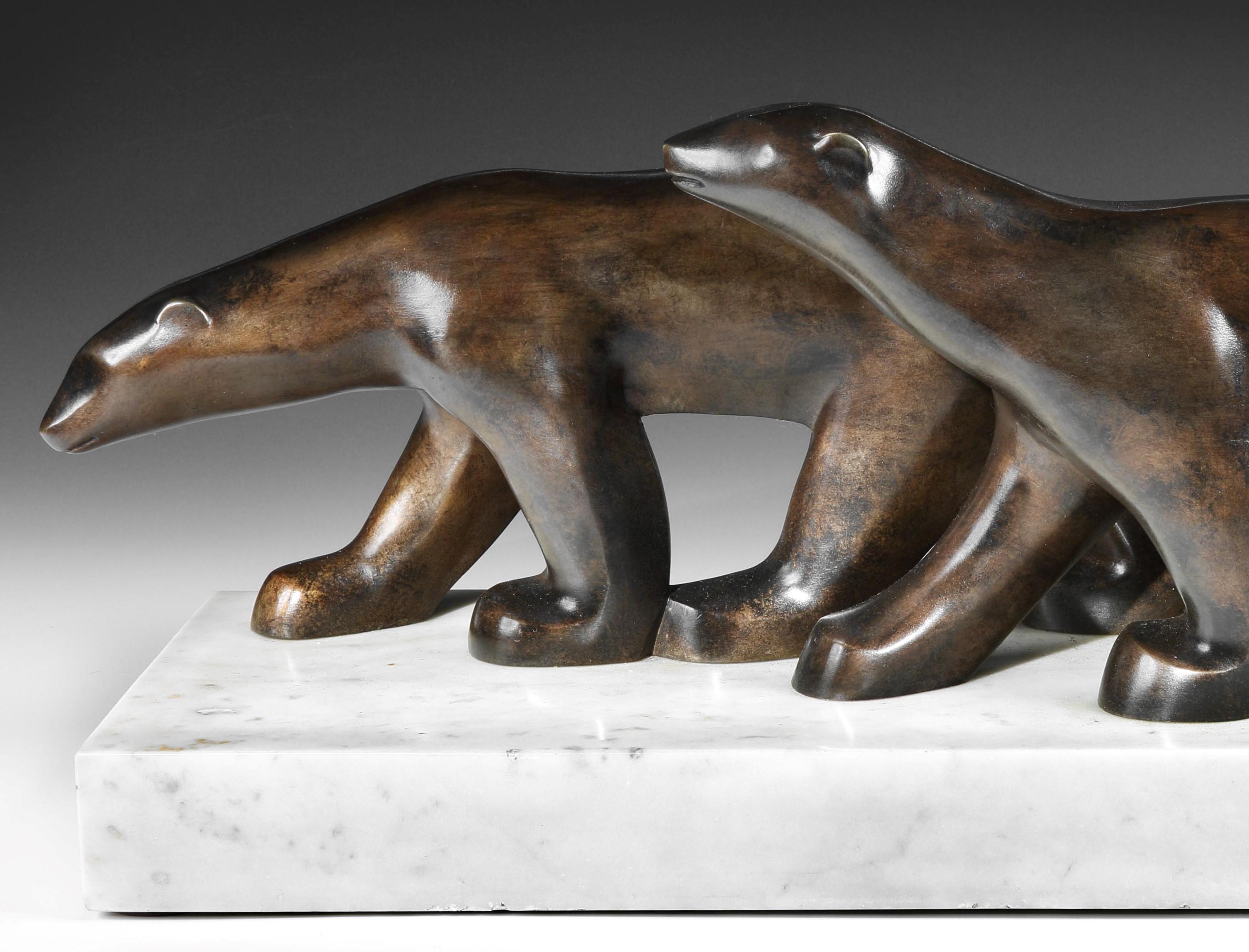 Bulgarian Art Deco Polar Bears bronze by Alexandre Zankoff, 1930