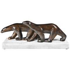 Art Deco Polar Bears bronze by Alexandre Zankoff, 1930
