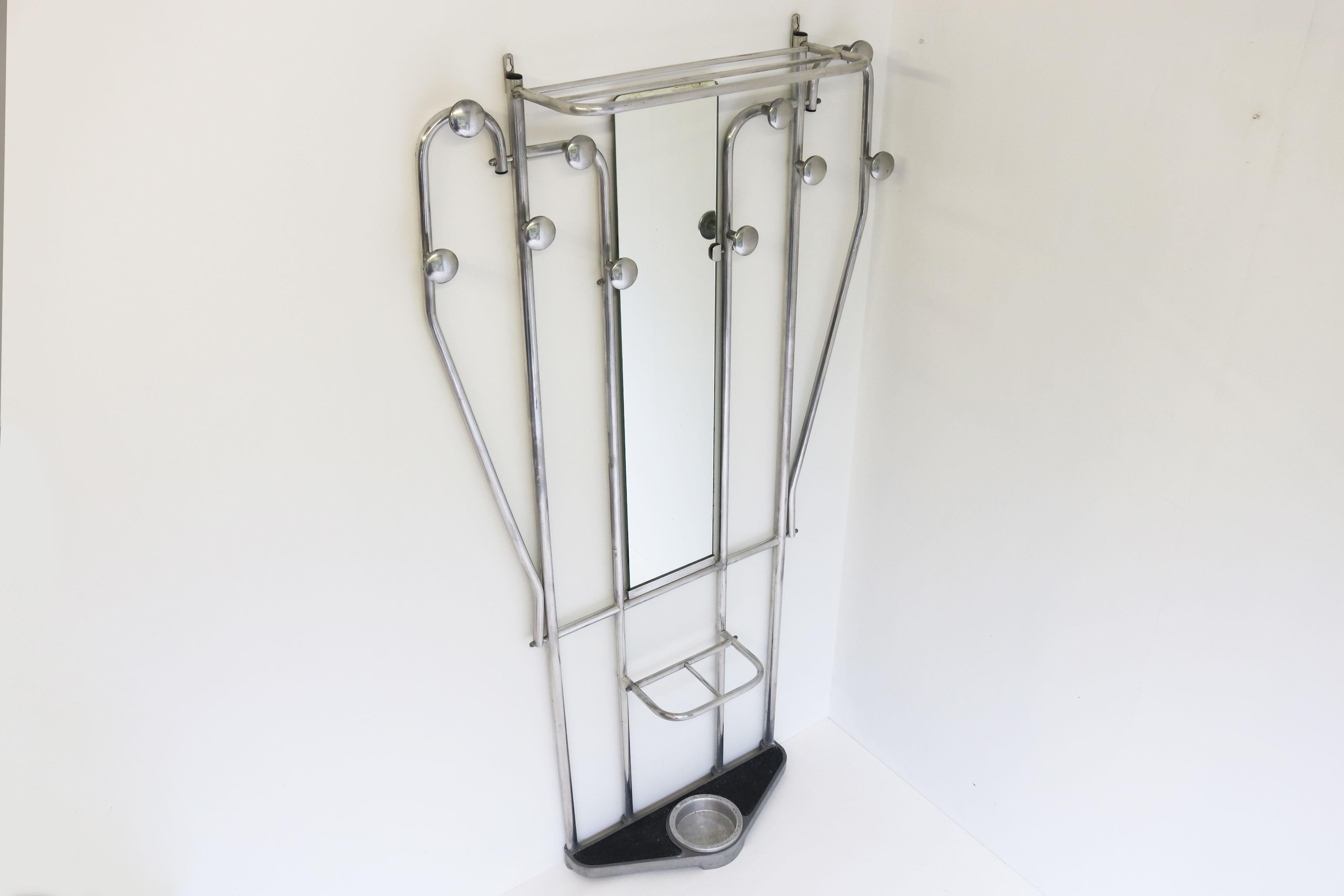 Art Deco Polished Aluminum Hall Tree Umbrella Stand Coat Rack Bauhaus For Sale 6