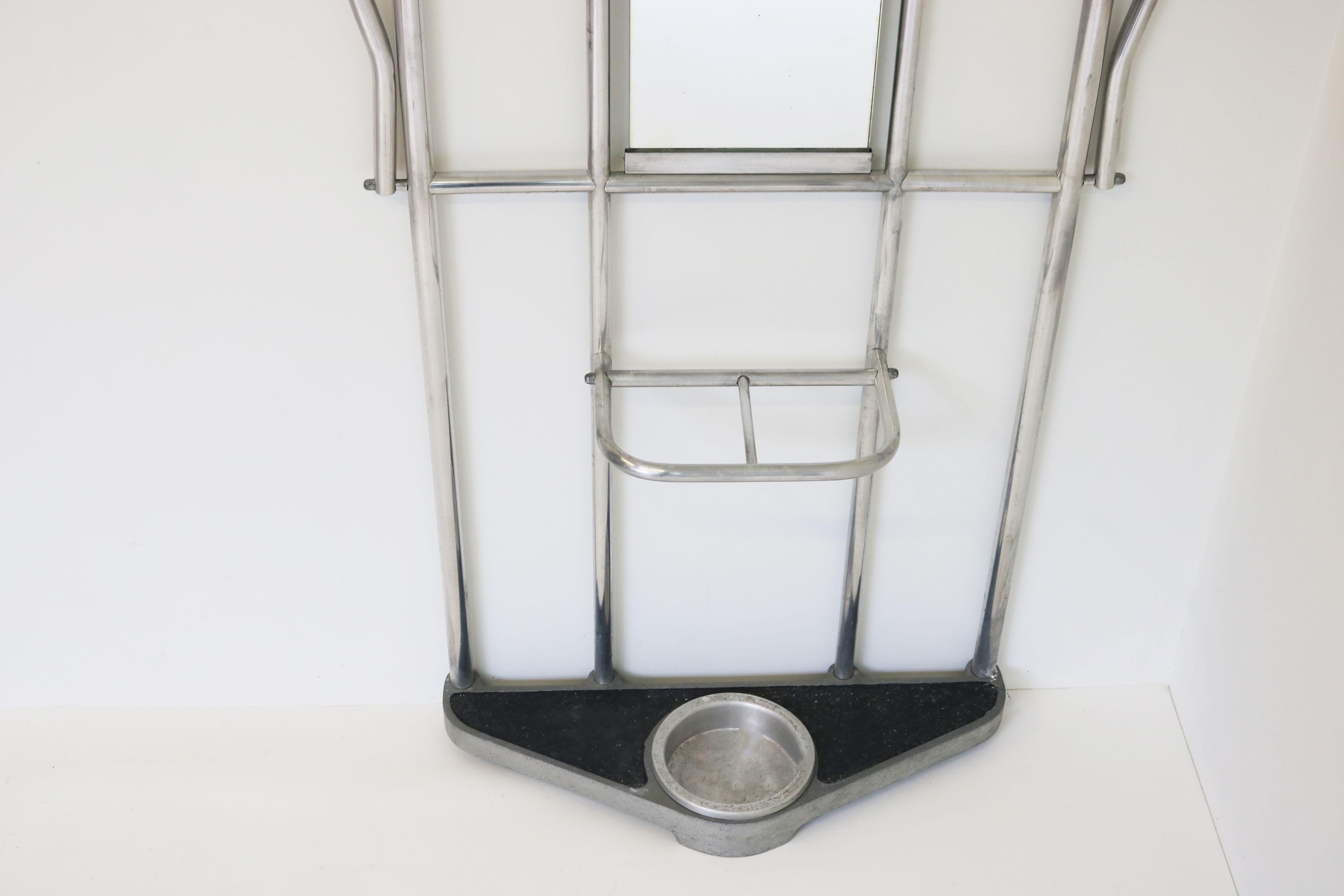 Art Deco Polished Aluminum Hall Tree Umbrella Stand Coat Rack Bauhaus For Sale 7