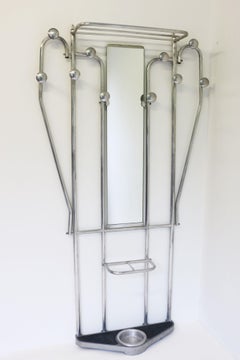 Art Deco Polished Aluminum Hall Tree Umbrella Stand Coat Rack Bauhaus