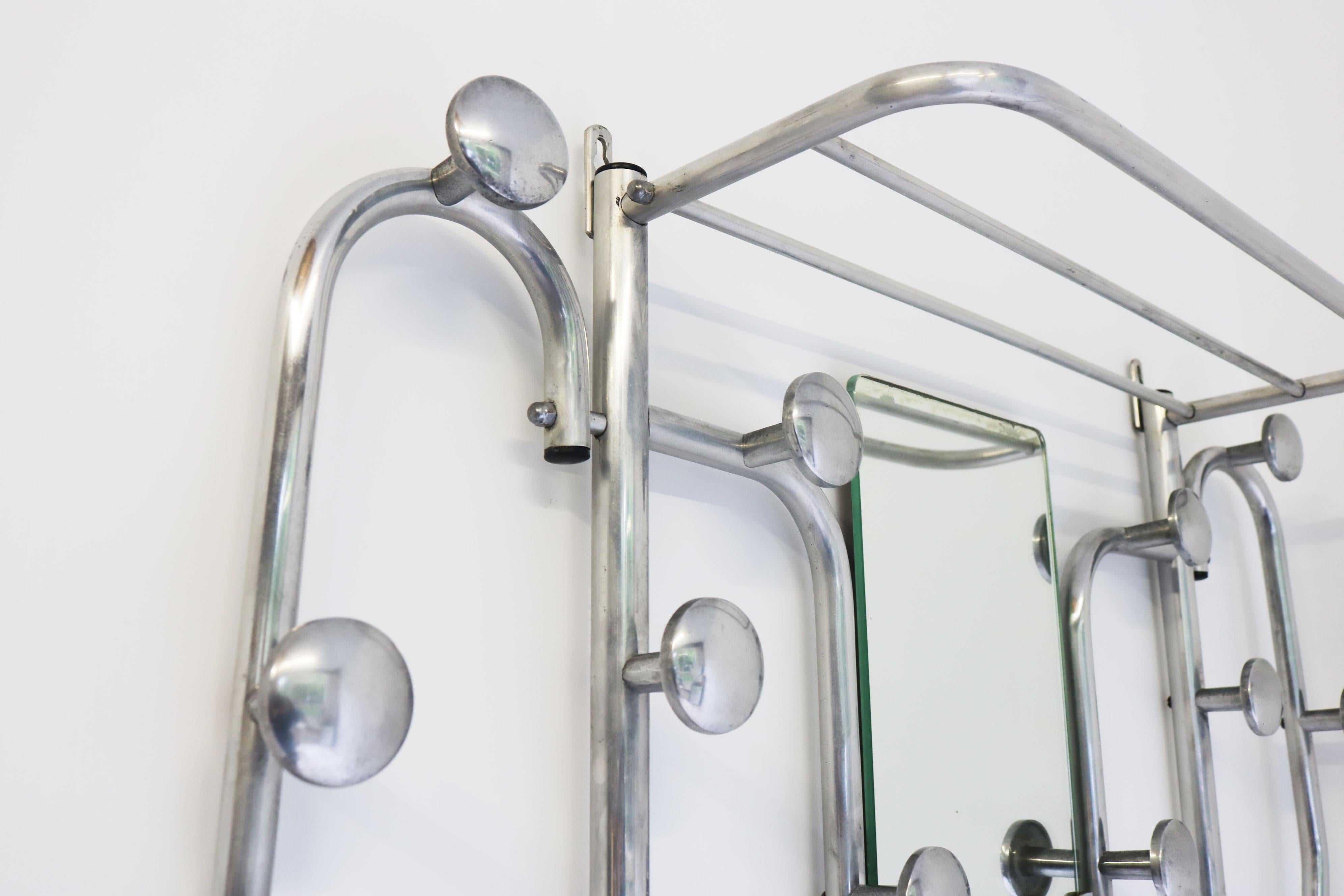 French Art Deco Polished Aluminum Hall Tree Umbrella Stand Coat Rack Bauhaus For Sale