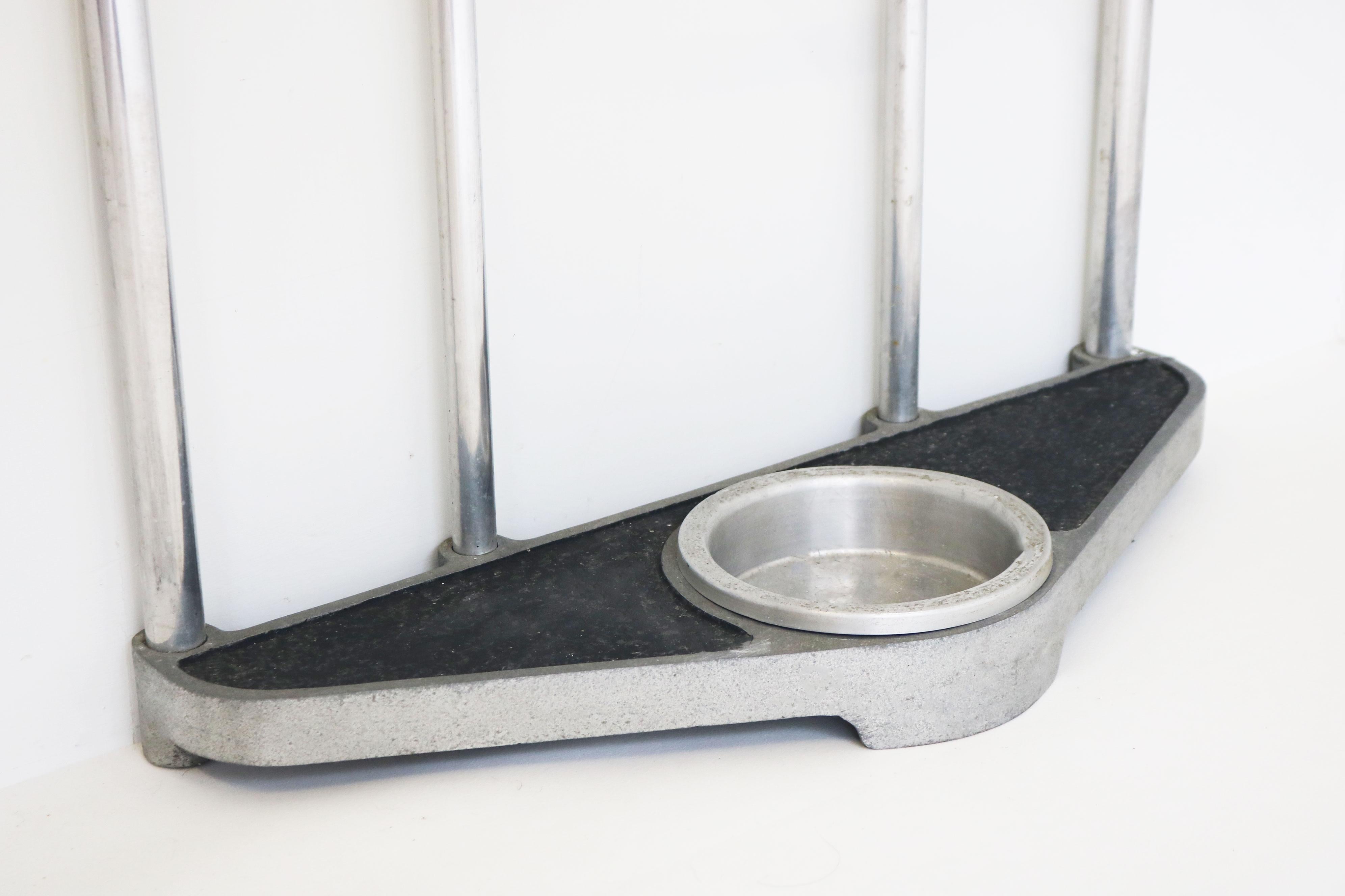 Mid-20th Century Art Deco Polished Aluminum Hall Tree Umbrella Stand Coat Rack Bauhaus For Sale