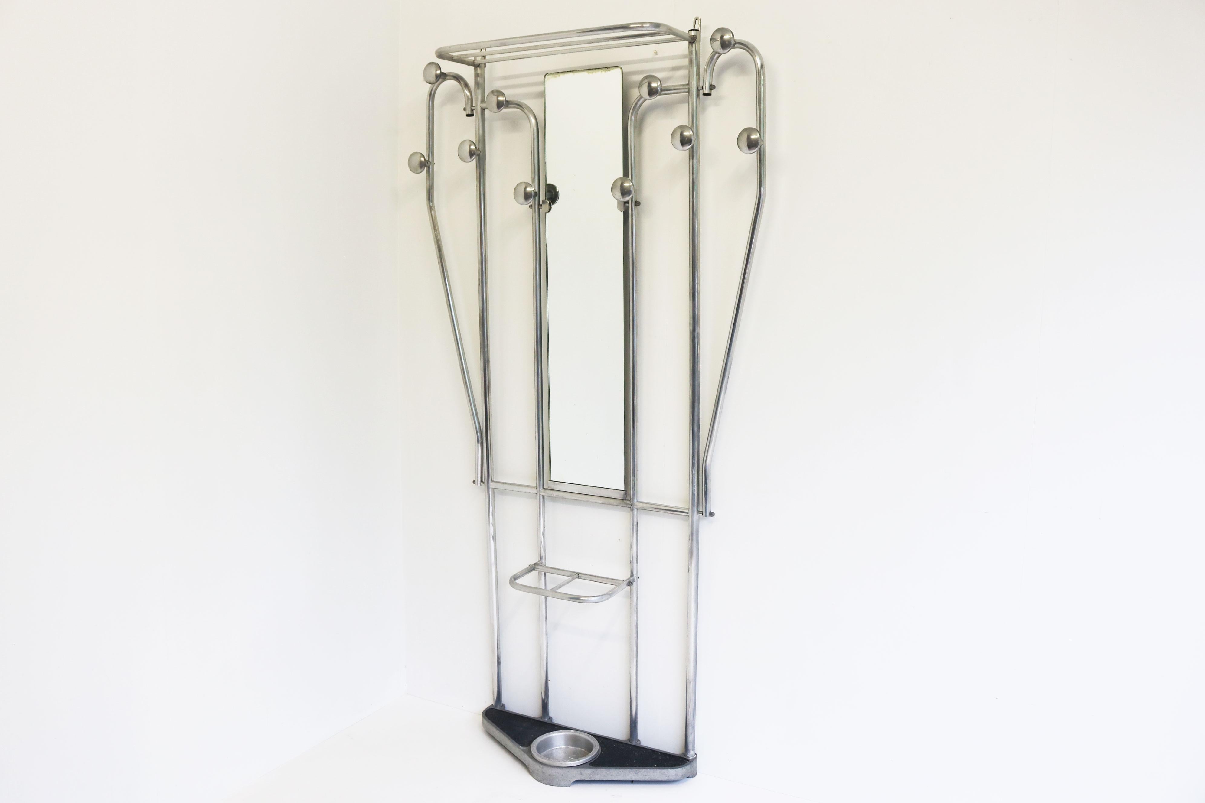 Art Deco Polished Aluminum Hall Tree Umbrella Stand Coat Rack Bauhaus For Sale 4