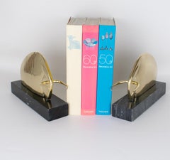 Art Deco Polished Brass and Marble LongHorn Bull Bookends