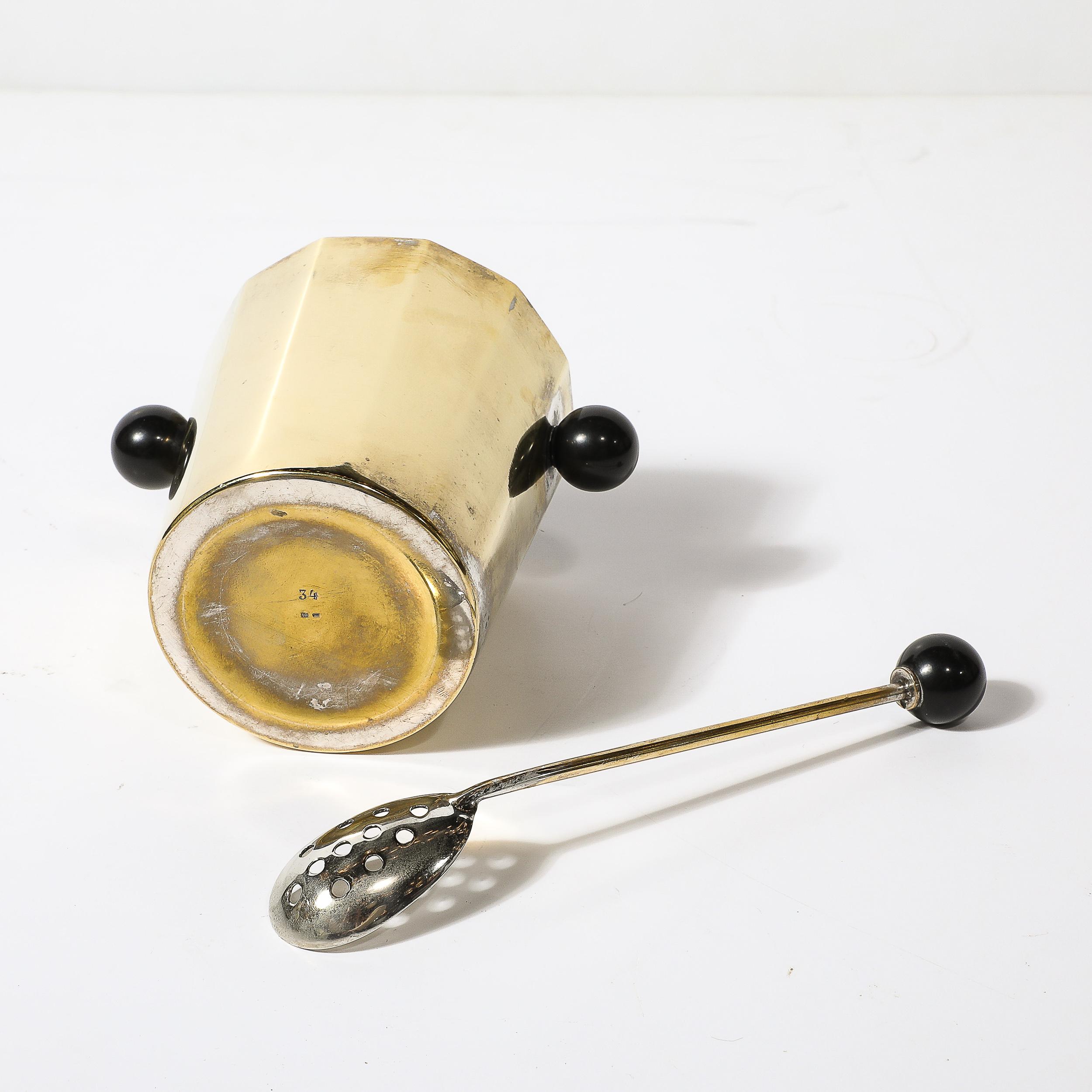Art Deco Polished Brass & Bakelite Ice Bucket W/ Matching Scoop 5