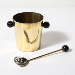 Art Deco Polished Brass & Bakelite Ice Bucket W/ Matching Scoop