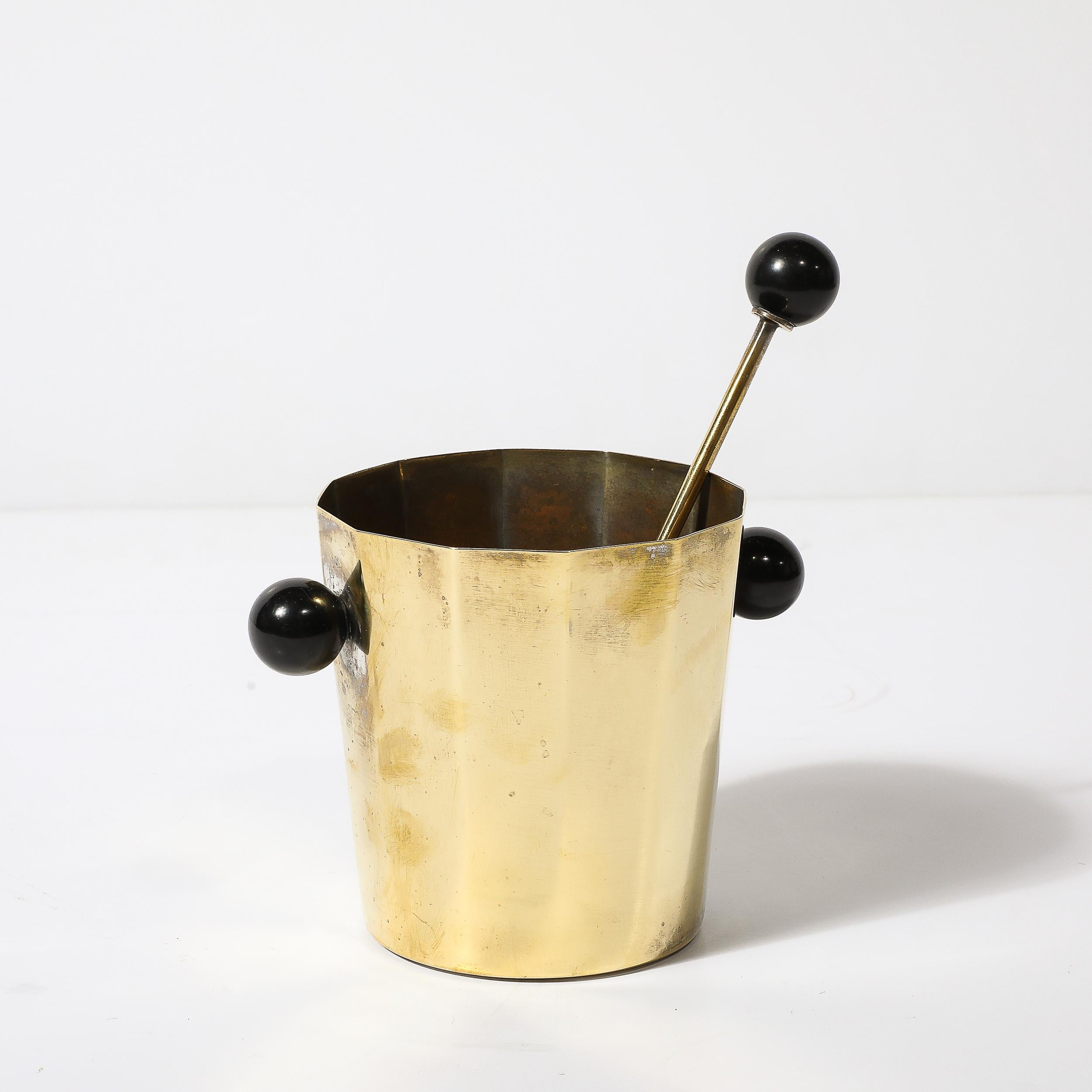 Art Deco Polished Brass & Bakelite Ice Bucket W/ Matching Scoop In Good Condition In New York, NY