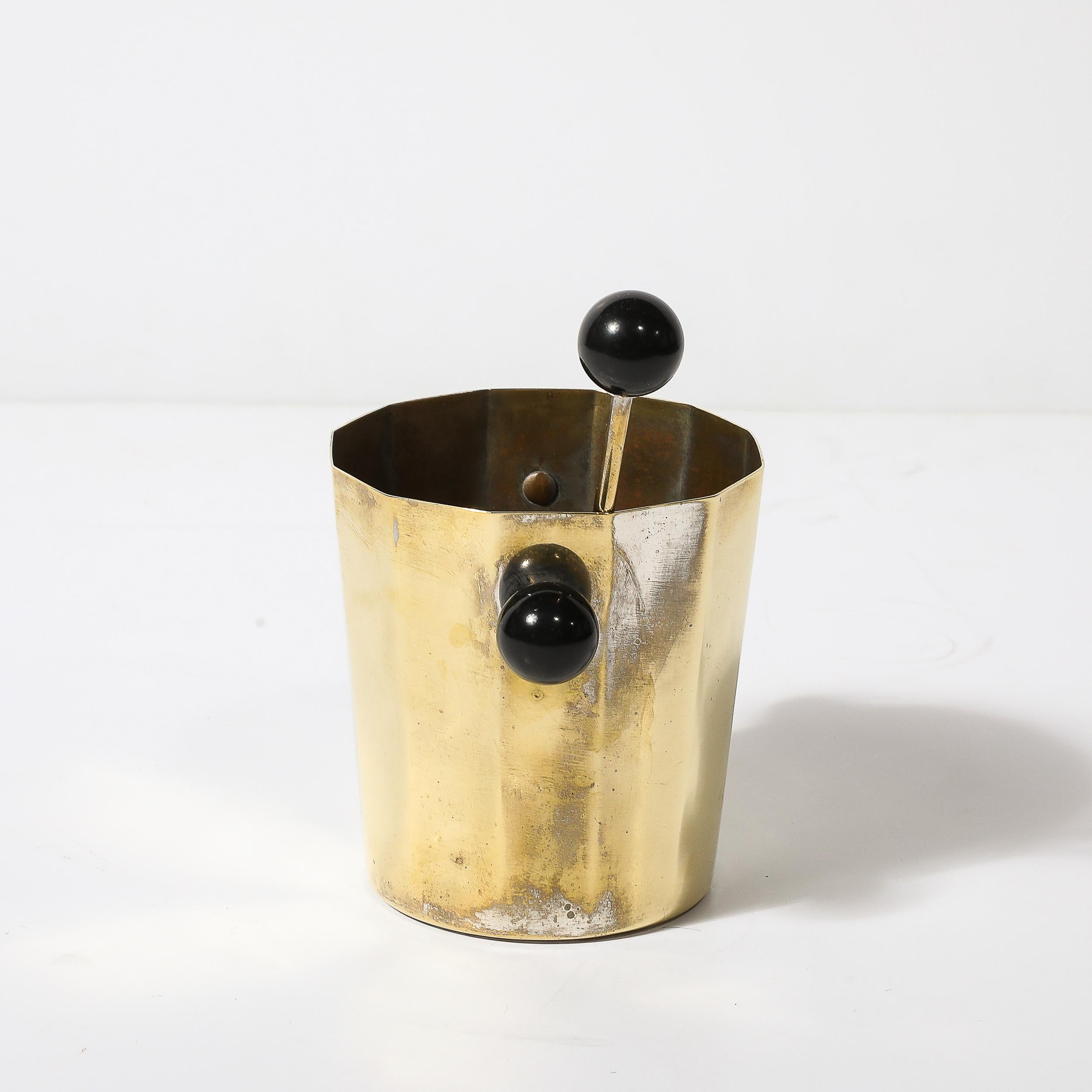 Art Deco Polished Brass & Bakelite Ice Bucket W/ Matching Scoop 2