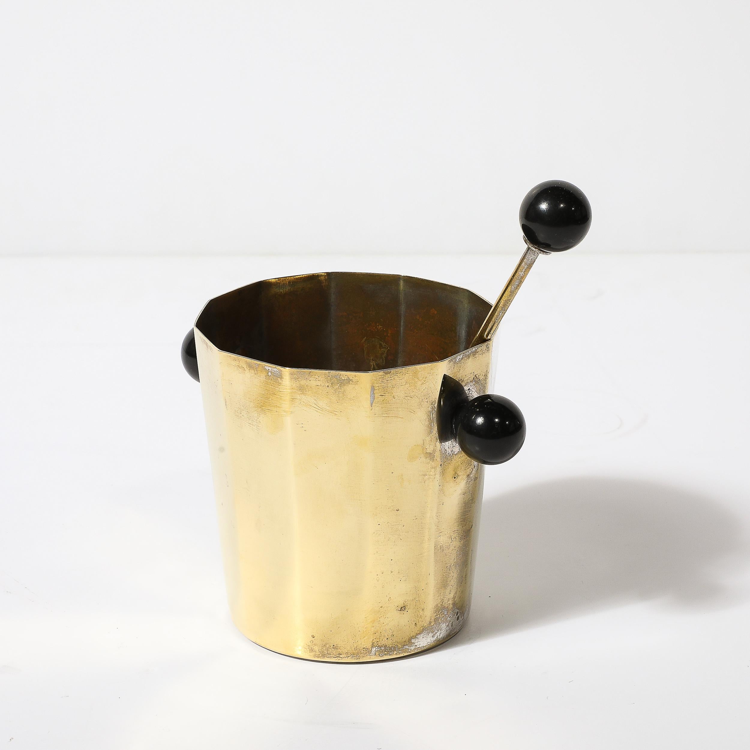 Art Deco Polished Brass & Bakelite Ice Bucket W/ Matching Scoop 3