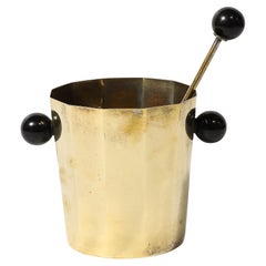 Art Deco Polished Brass & Bakelite Ice Bucket W/ Matching Scoop