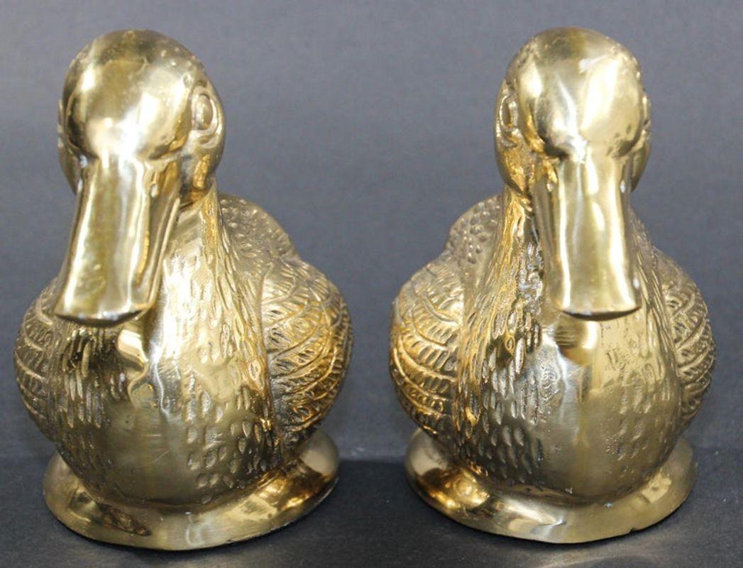 Polished Cast Brass Mallard Duck Head Bookends, circa 1940 3