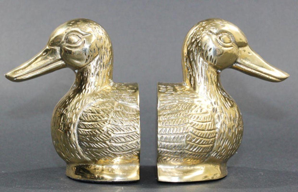 Polished Cast Brass Mallard Duck Head Bookends, circa 1940 4