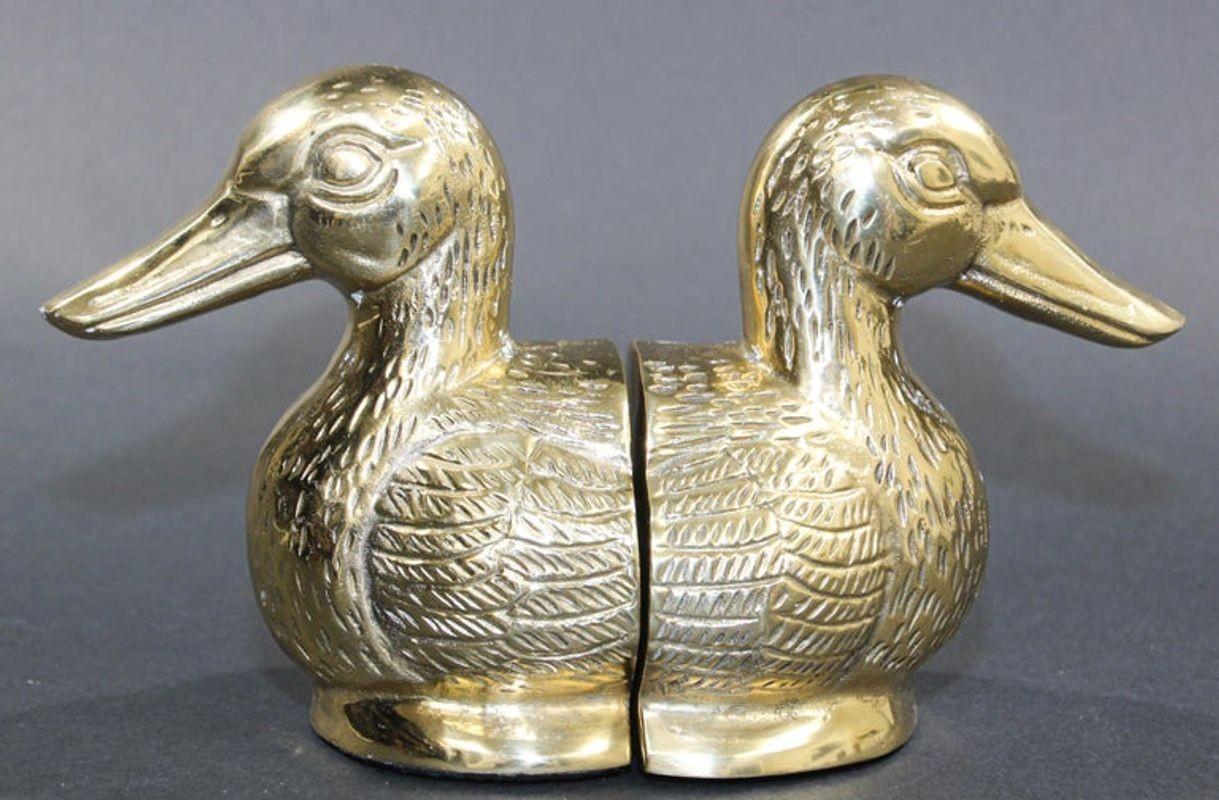 Polished Cast Brass Mallard Duck Head Bookends, circa 1940 5