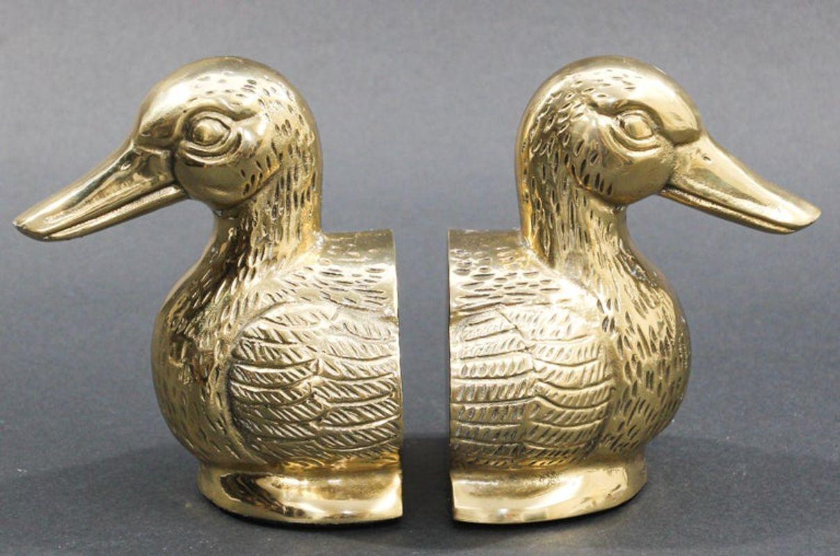 Polished Cast Brass Mallard Duck Head Bookends, circa 1940 6