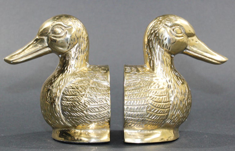 American Art Deco Polished Cast Brass Duck Bookends, circa 1940 For Sale