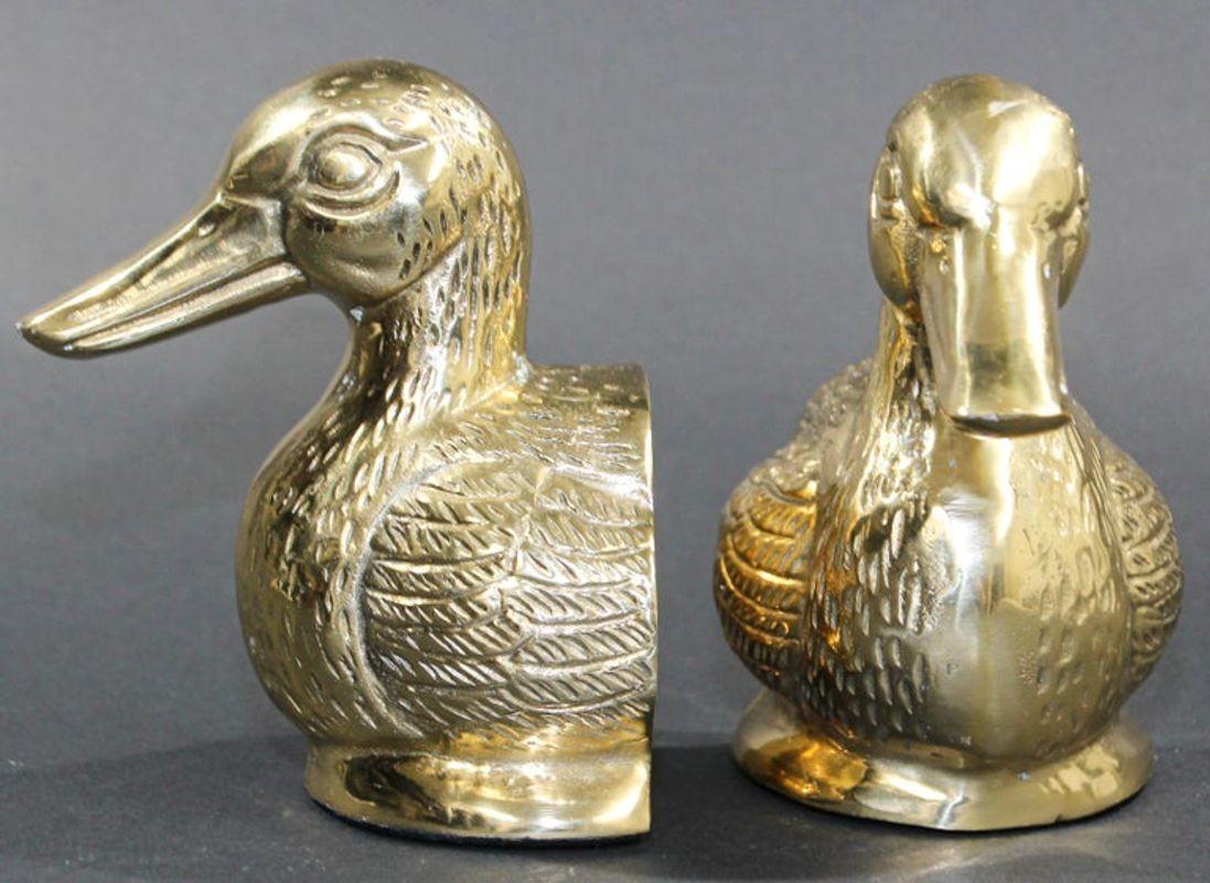 20th Century Polished Cast Brass Mallard Duck Head Bookends, circa 1940