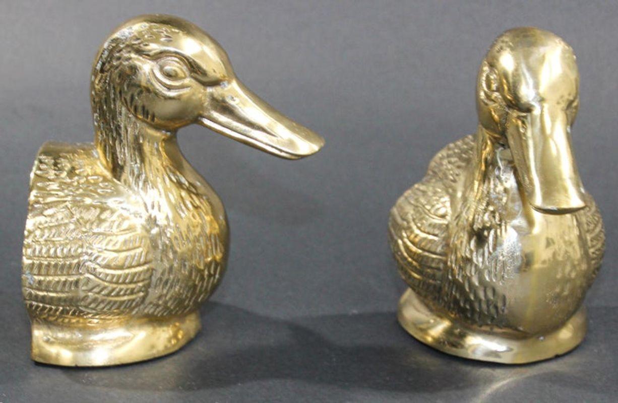 Polished Cast Brass Mallard Duck Head Bookends, circa 1940 1