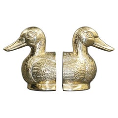 Polished Cast Brass Mallard Duck Head Bookends, circa 1940