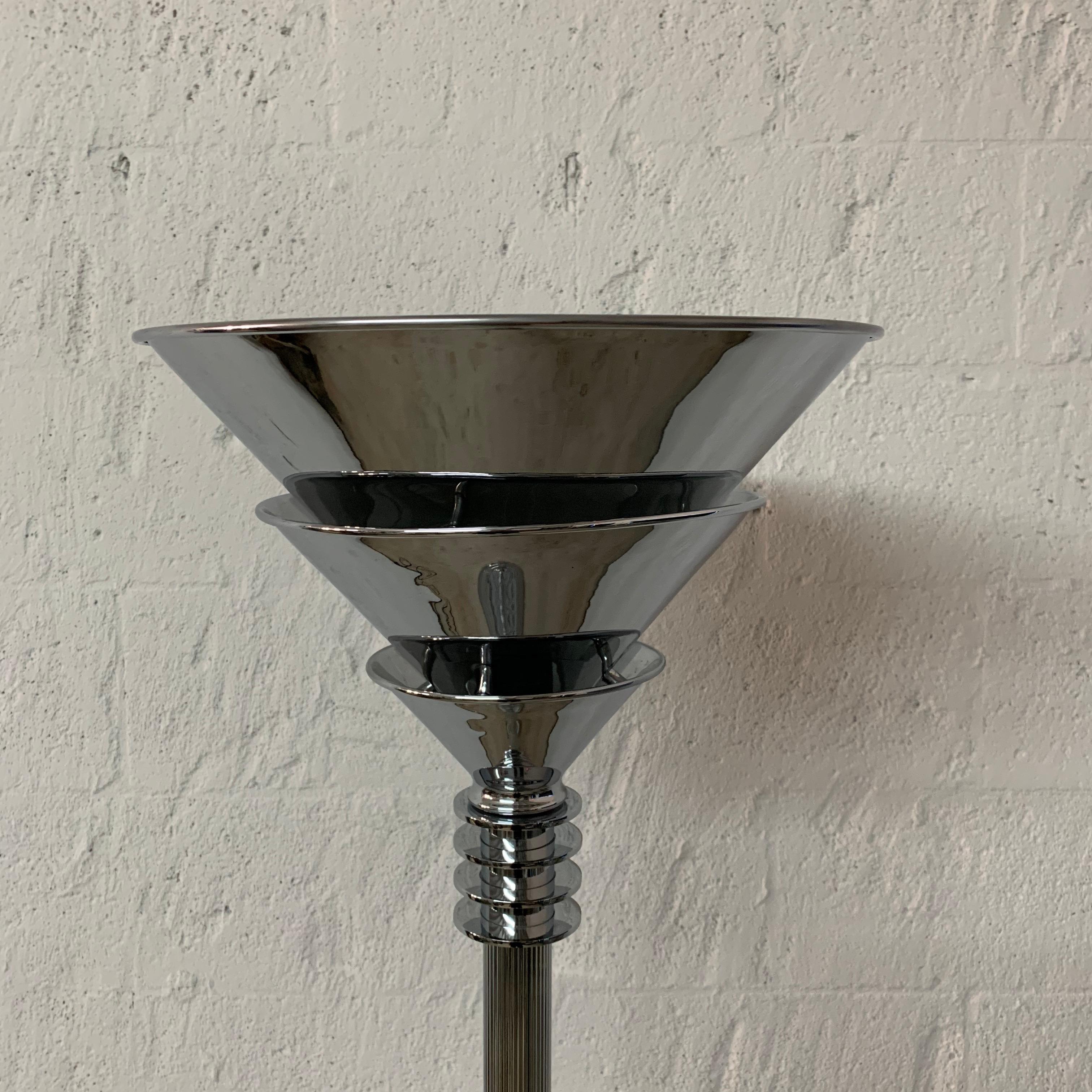 20th Century Art Deco Polished Chrome over Steel Torchiere or Floor Lamp, Jean Perzel Style