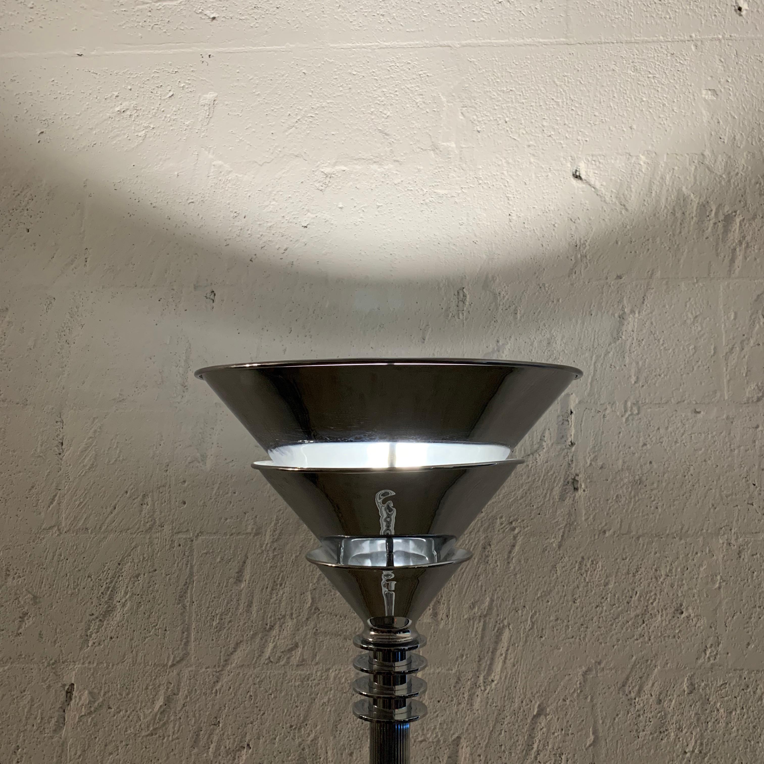 Art Deco Polished Chrome over Steel Torchiere or Floor Lamp, Jean Perzel Style 1