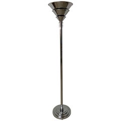 Art Deco Polished Chrome over Steel Torchiere or Floor Lamp, Jean Perzel Style