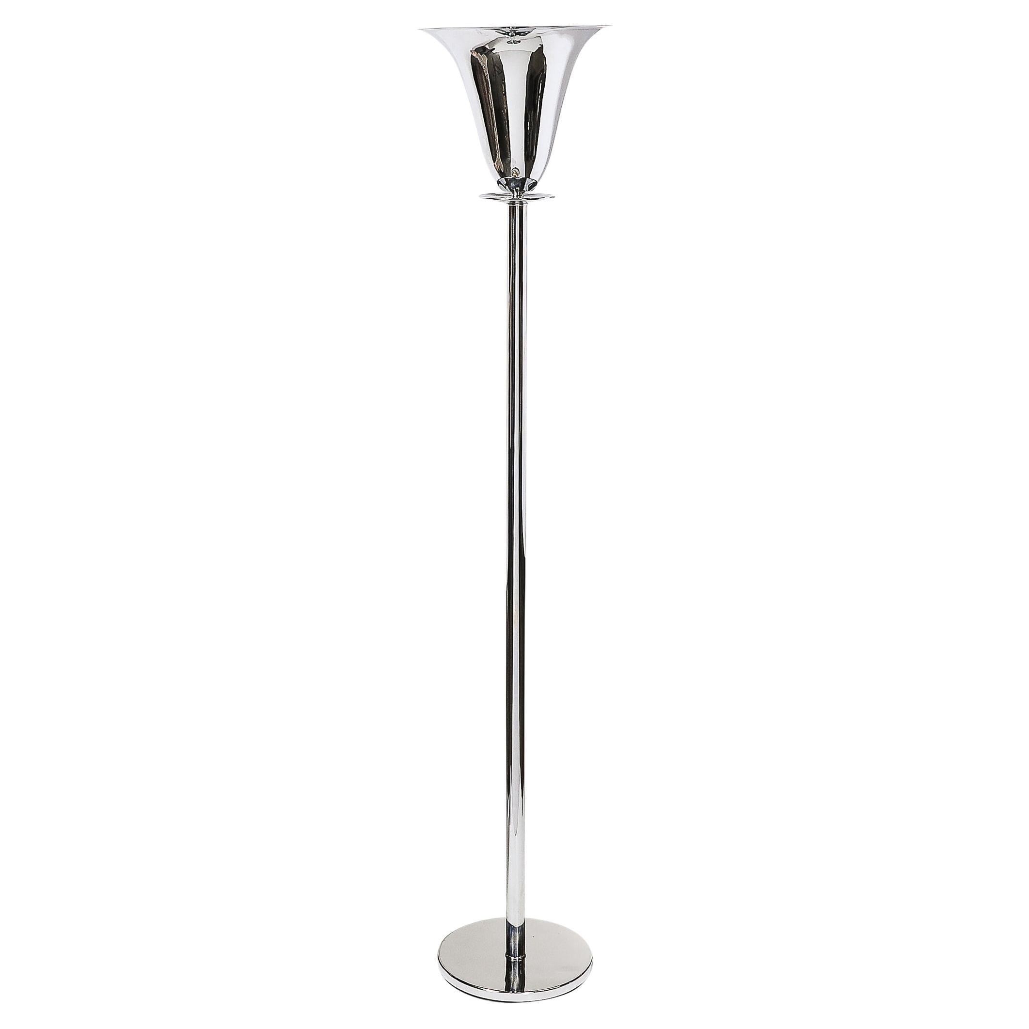 Art Deco Polished Chrome Torchiere signed Marbro