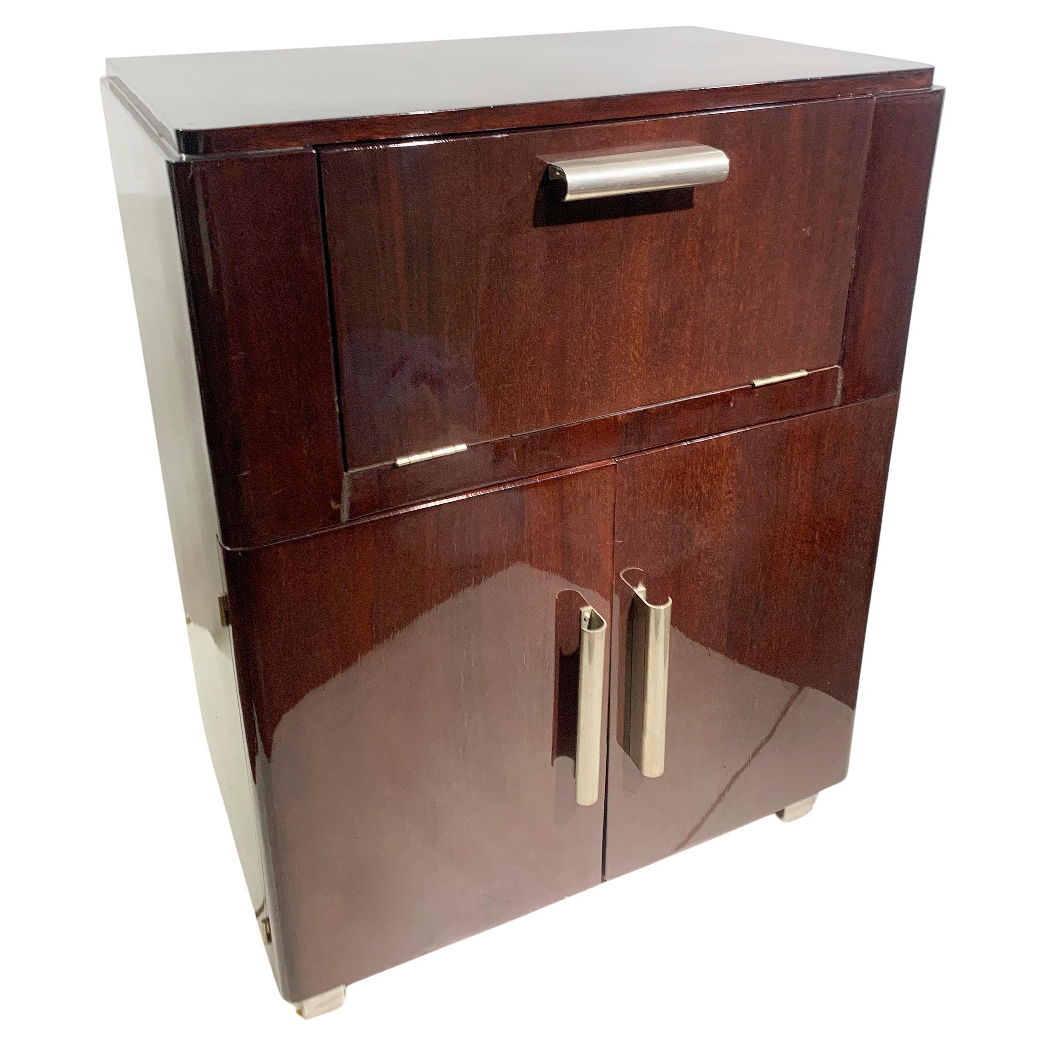 Art Deco Polished Mahogany Bar Cabinet with Mirrored Interior, Circa 1930's