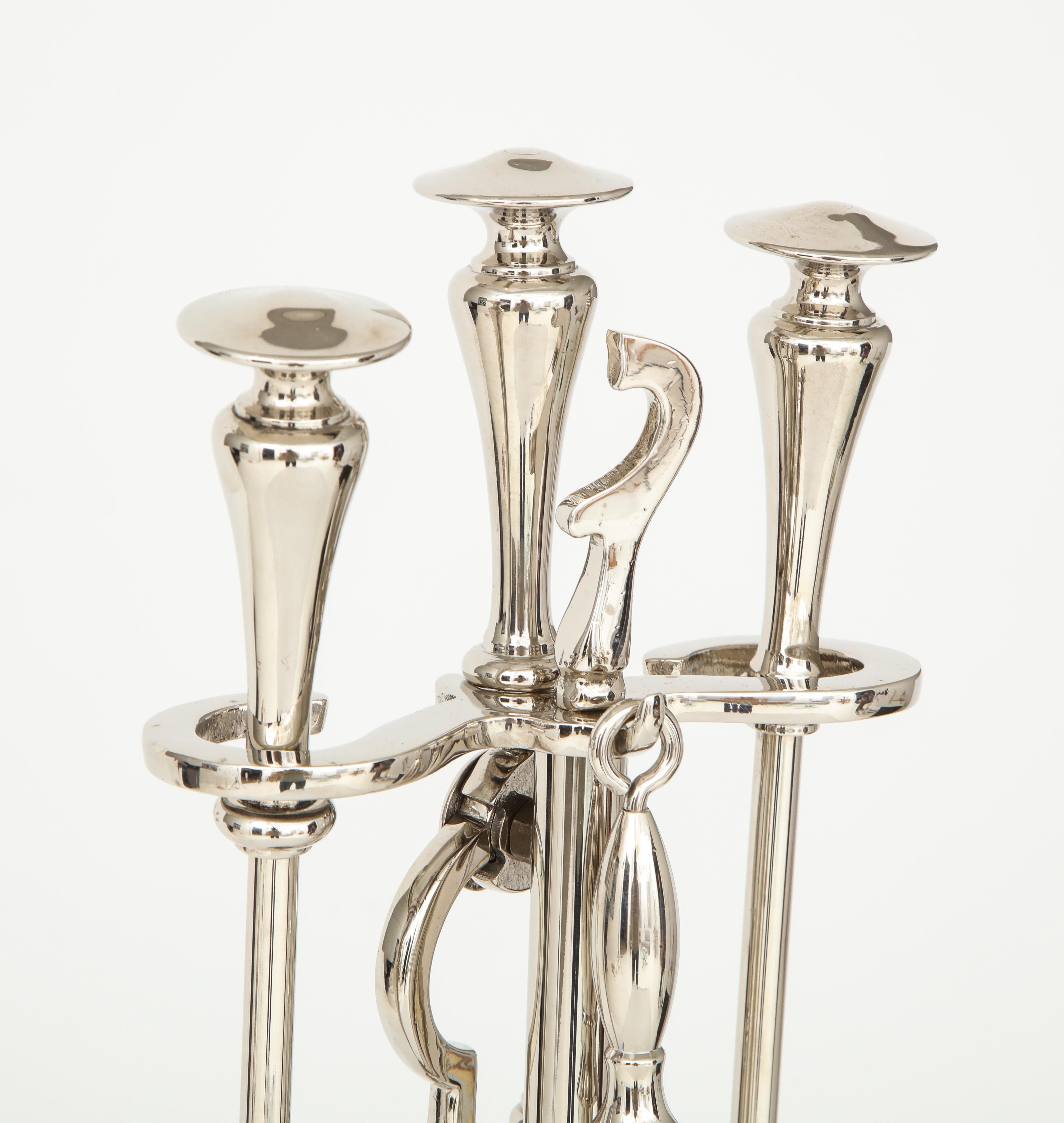 Art Deco Polished Nickel Fireplace Tools 2