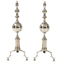 Art Deco Polished Nickel Spire Andirons