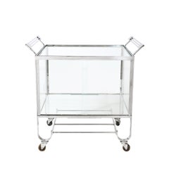 Chariot de service à deux étages en nickel poli Art déco avec portes en verre par Treitel Gratz